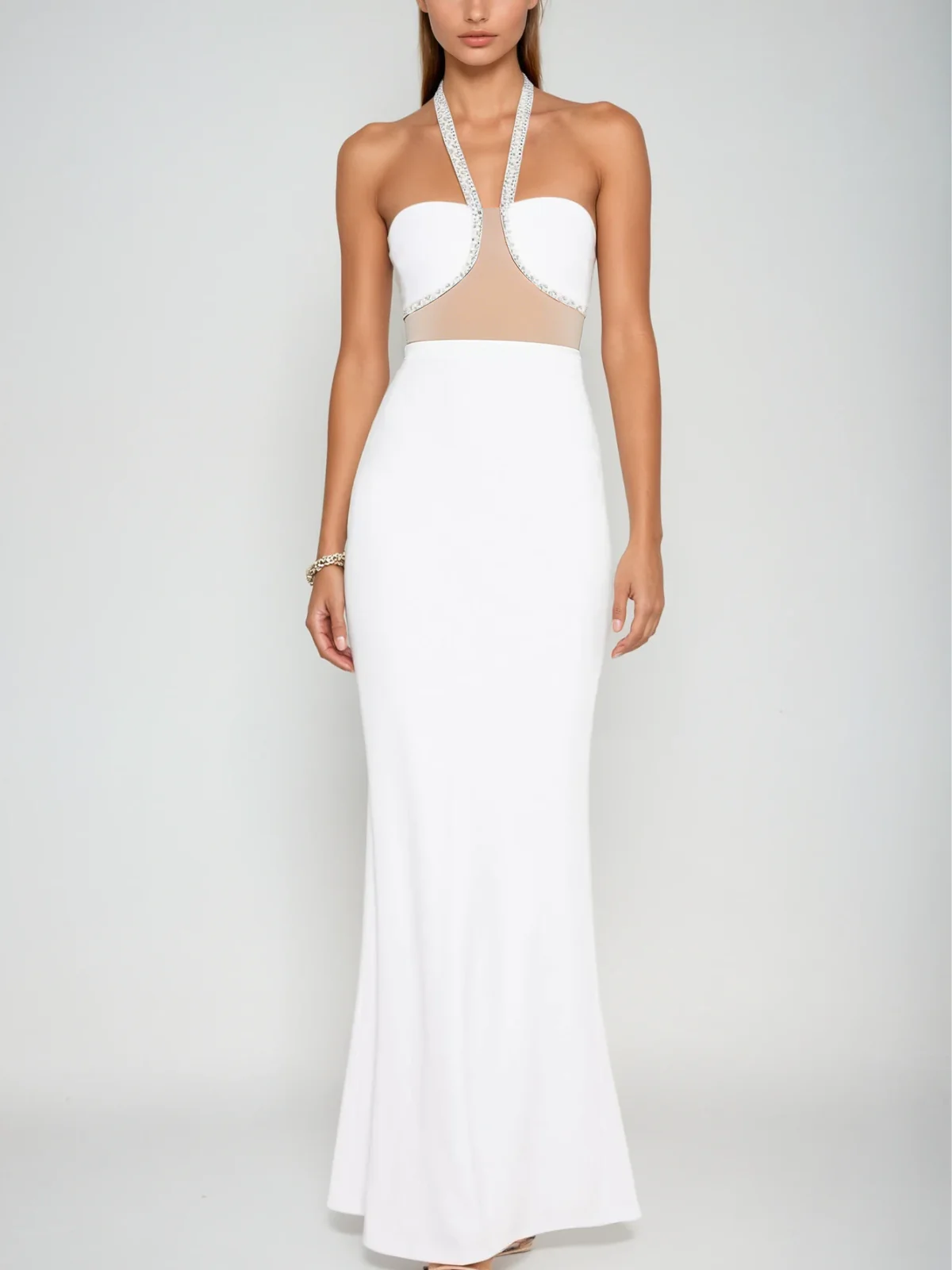 Acer Halterneck Crystal Maxi Dress In White