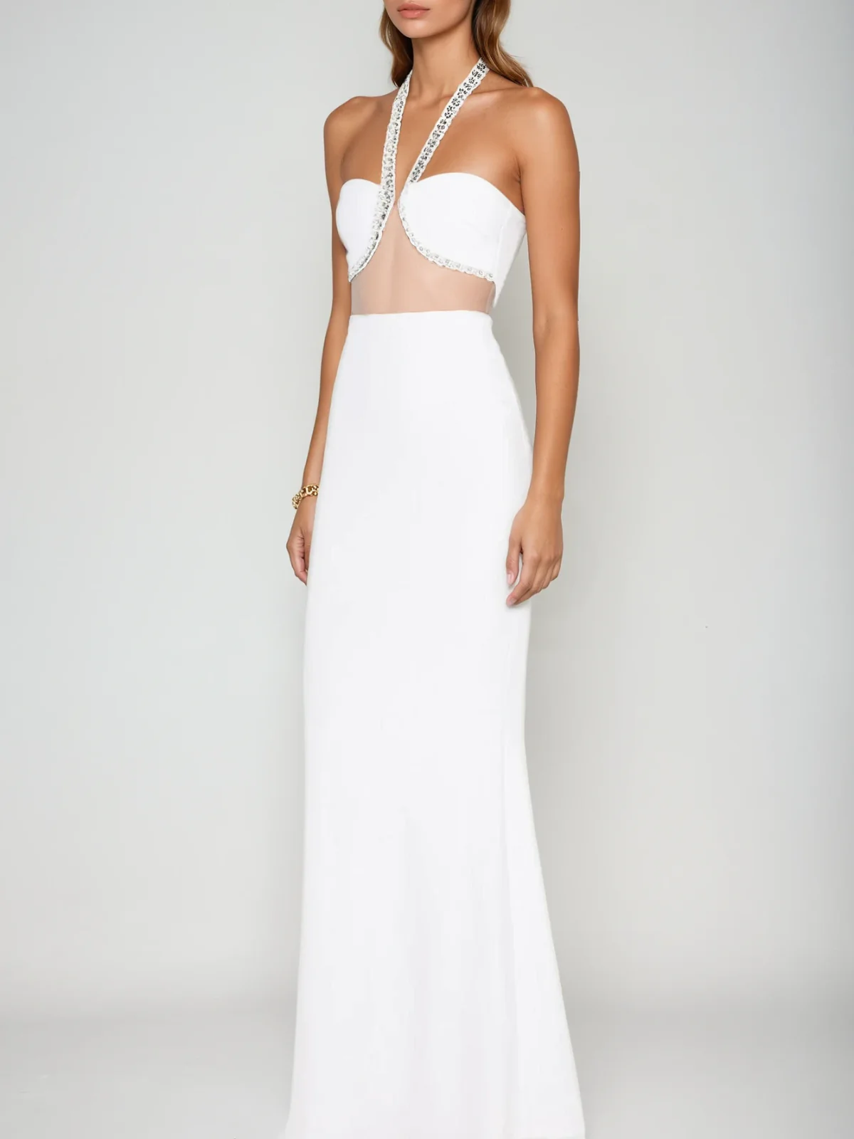 Acer Halterneck Crystal Maxi Dress In White - Image 2