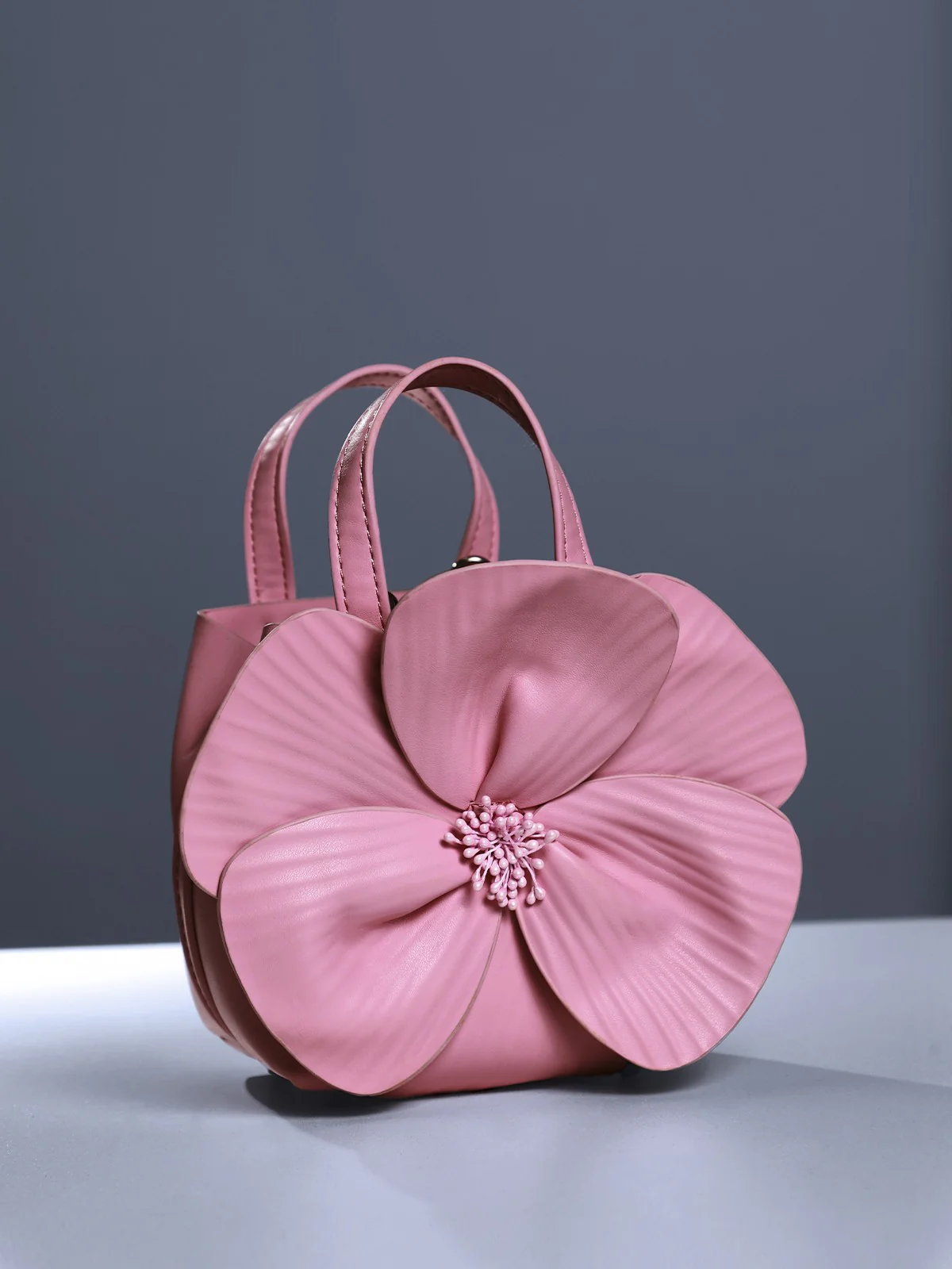 Acsah Leather Flower Bag In Pink - Image 3