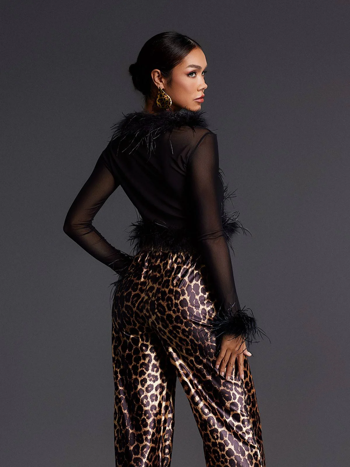 Adjoa Long Sleeve Feather Mesh Top - Image 6