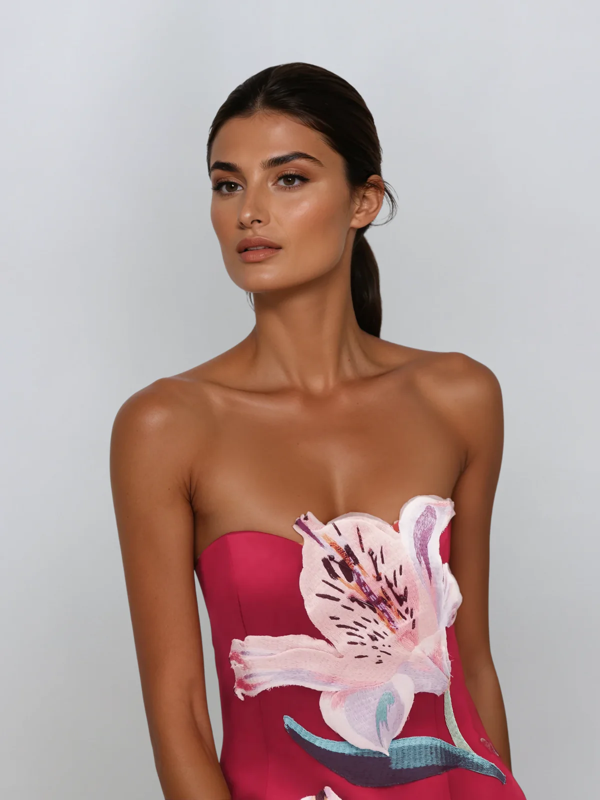 Aglaja Strapless Flower Mini Dress In Hot Pink - Image 3