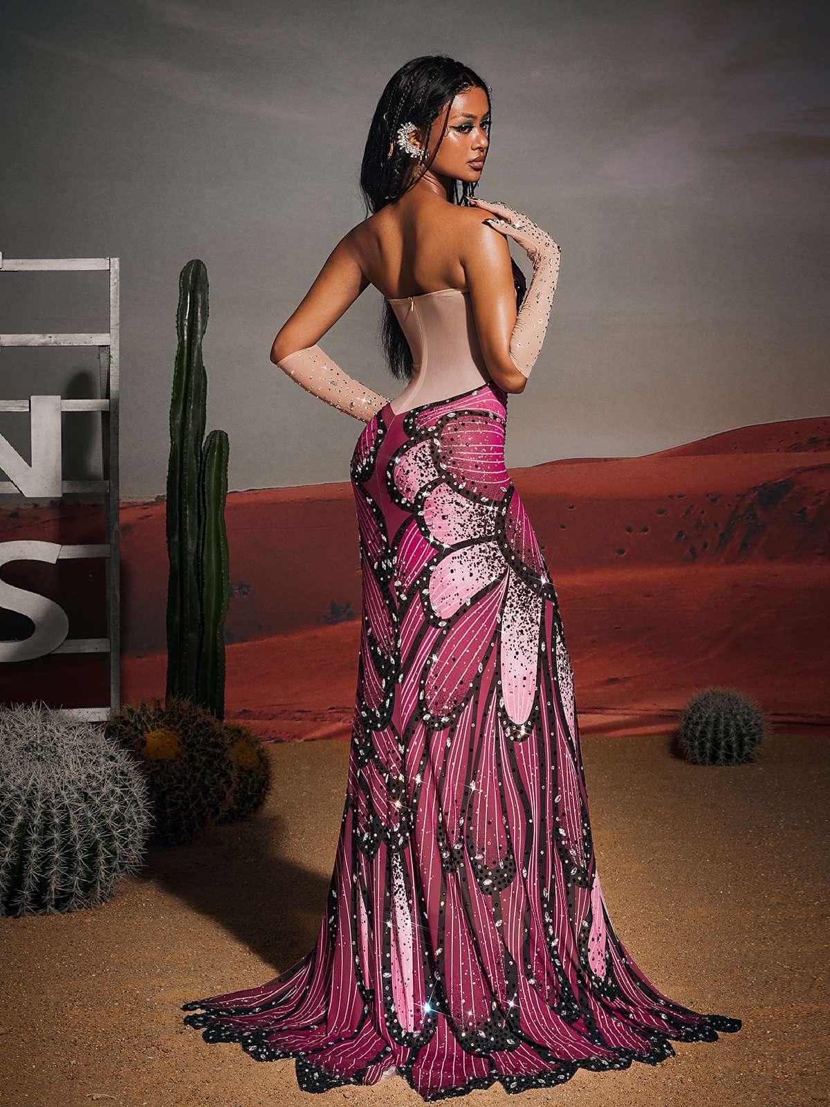 Aidan Butterfly Rhinestone Split Maxi Dress - Image 6