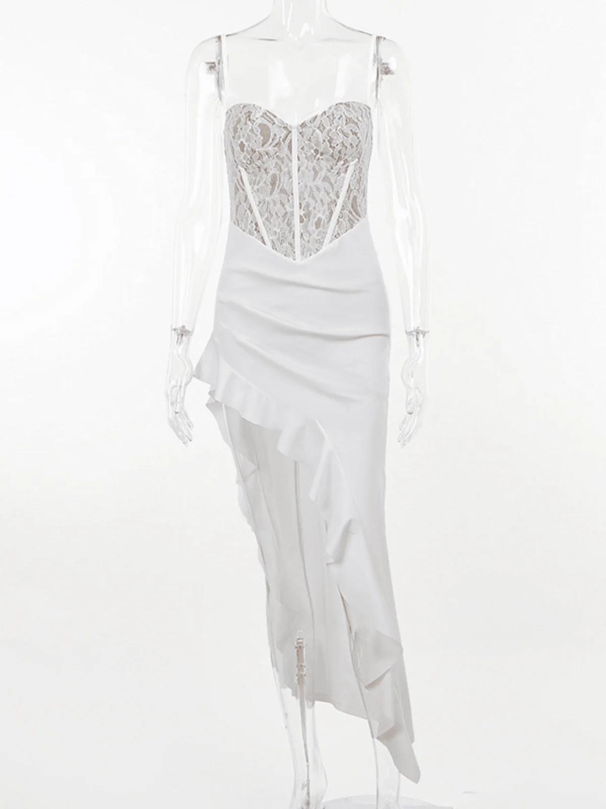 Aizen Lace Asymmetric Ruffle Midi Dress - Image 7
