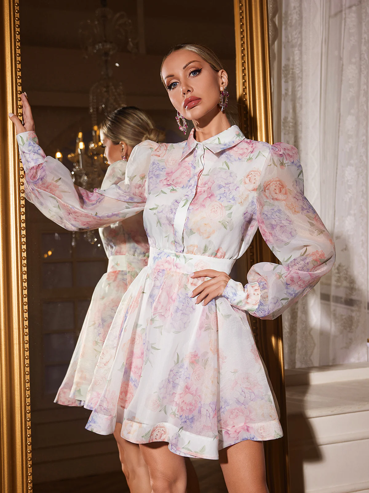 Alecto Long Sleeve Floral Mini Dress - Image 5