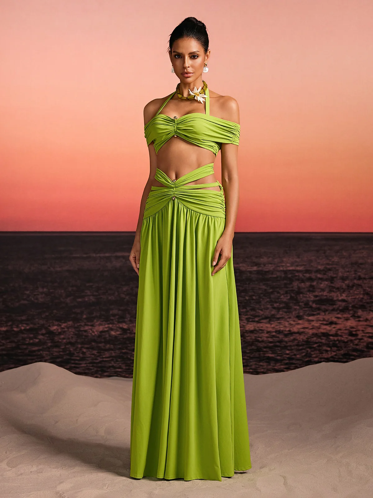 Alithon Off Shoulder Ruched Cutout Skirt Set - Image 5