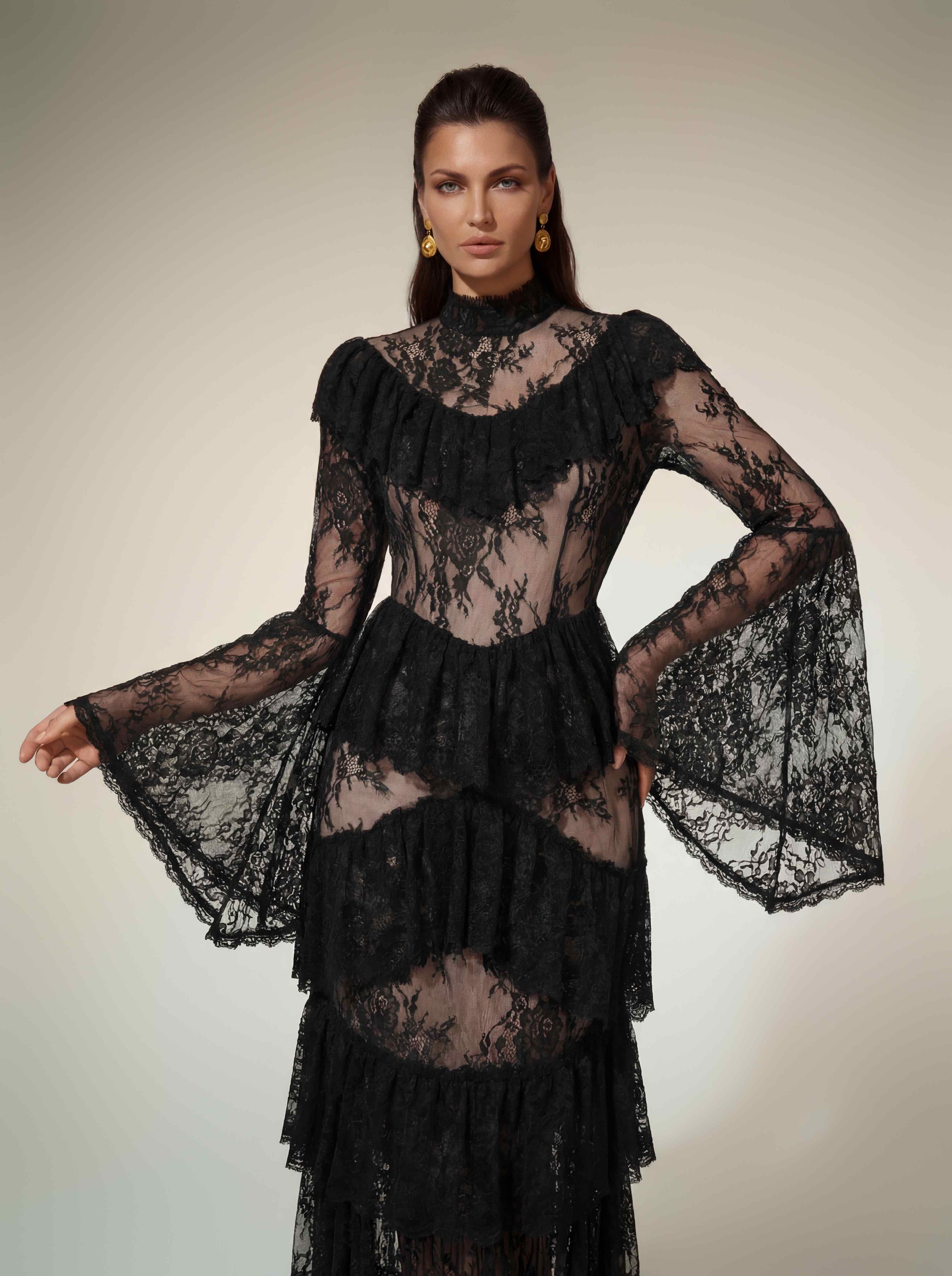 Aloysius Flare Sleeve Lace Ruffle Maxi Dress - Image 2