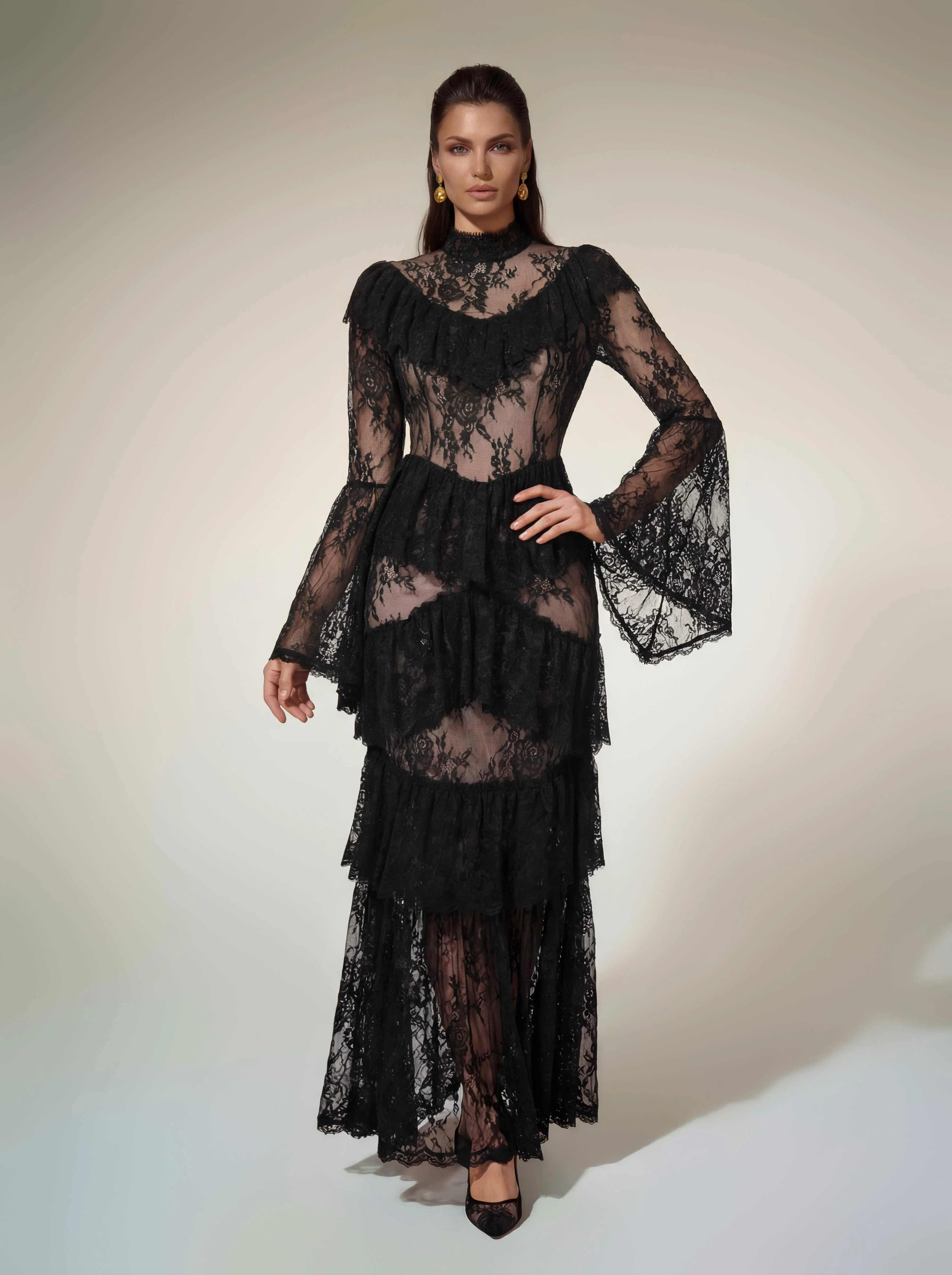 Aloysius Flare Sleeve Lace Ruffle Maxi Dress - Image 3
