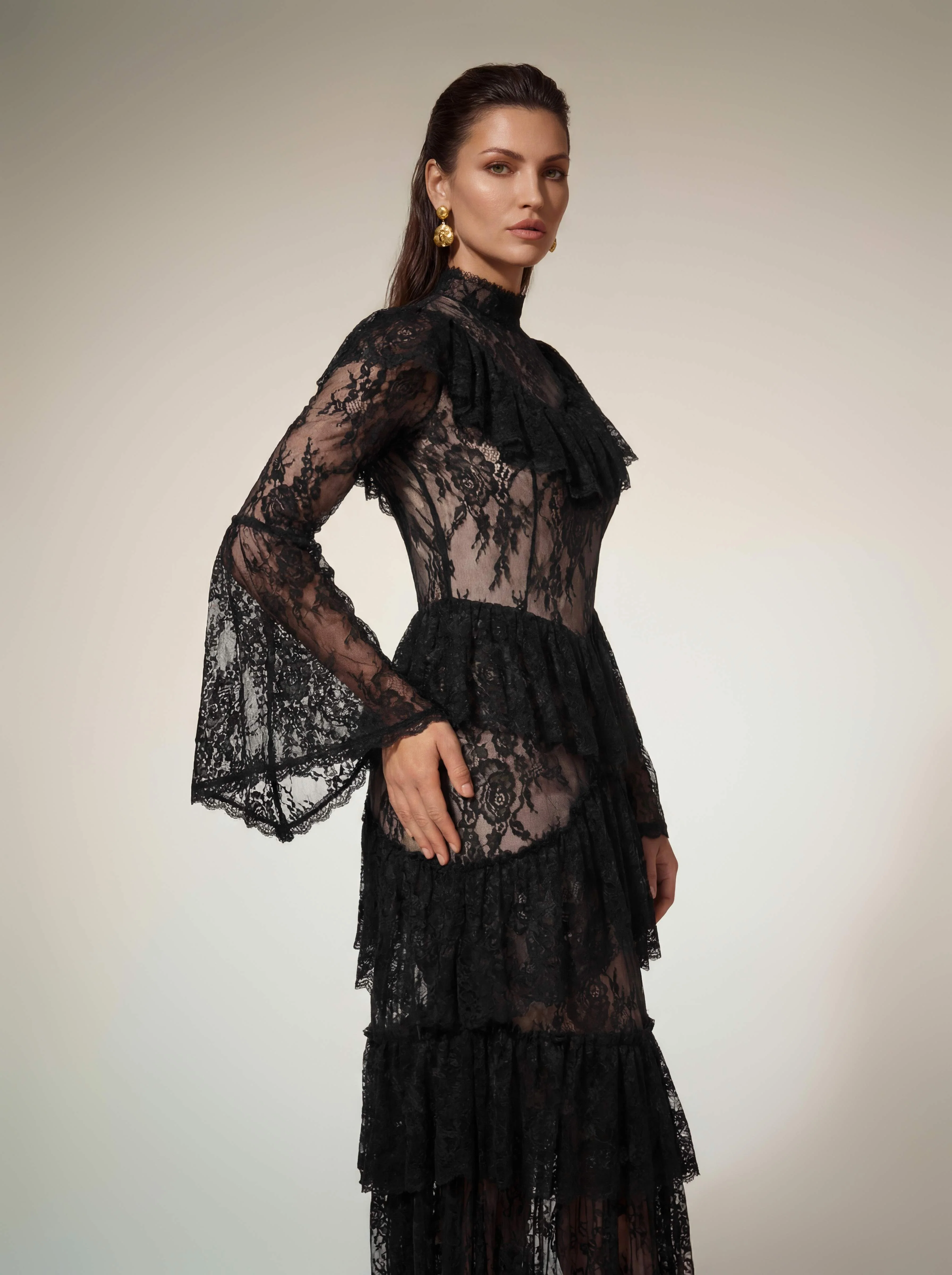 Aloysius Flare Sleeve Lace Ruffle Maxi Dress - Image 4