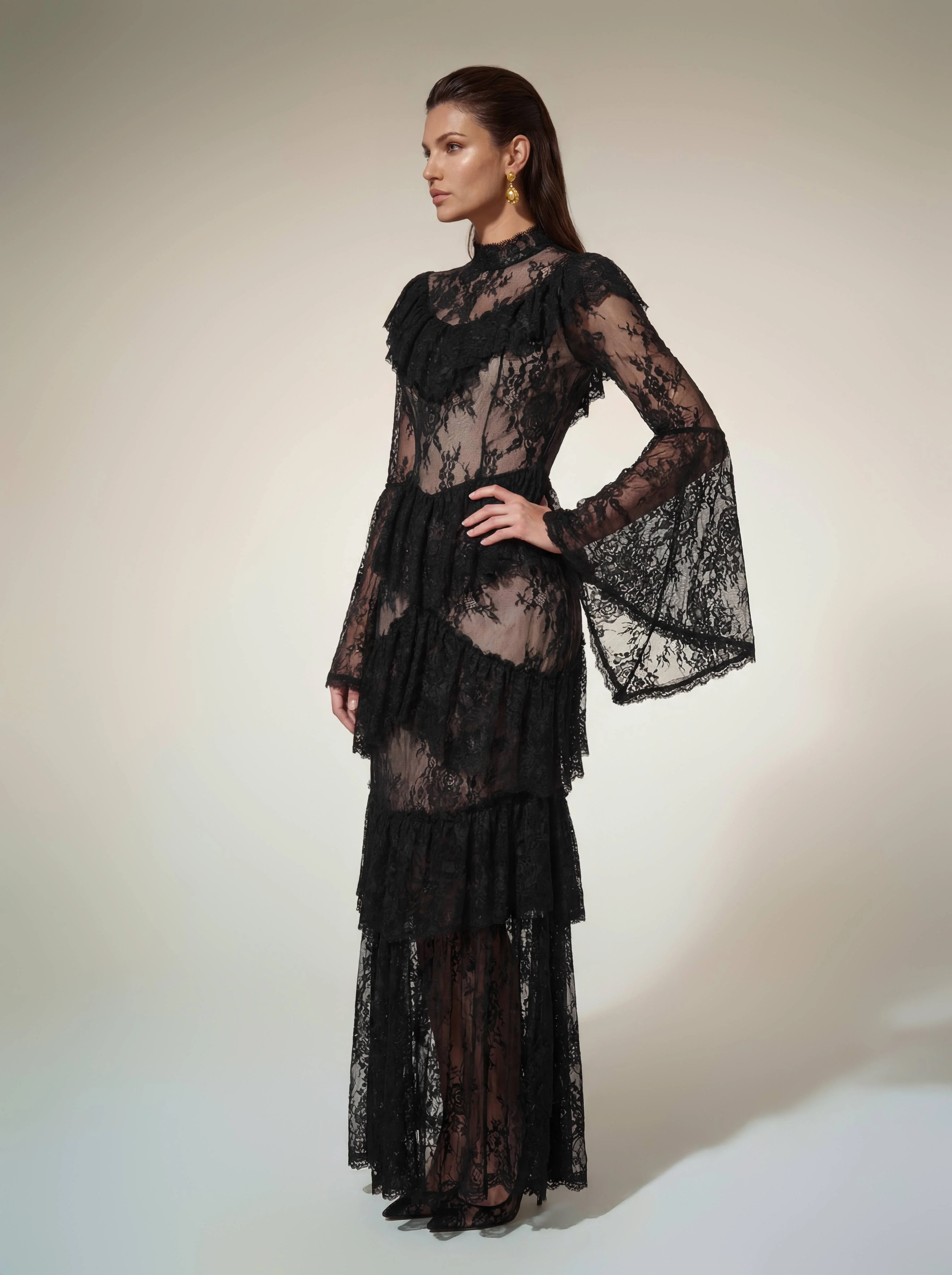 Aloysius Flare Sleeve Lace Ruffle Maxi Dress - Image 5
