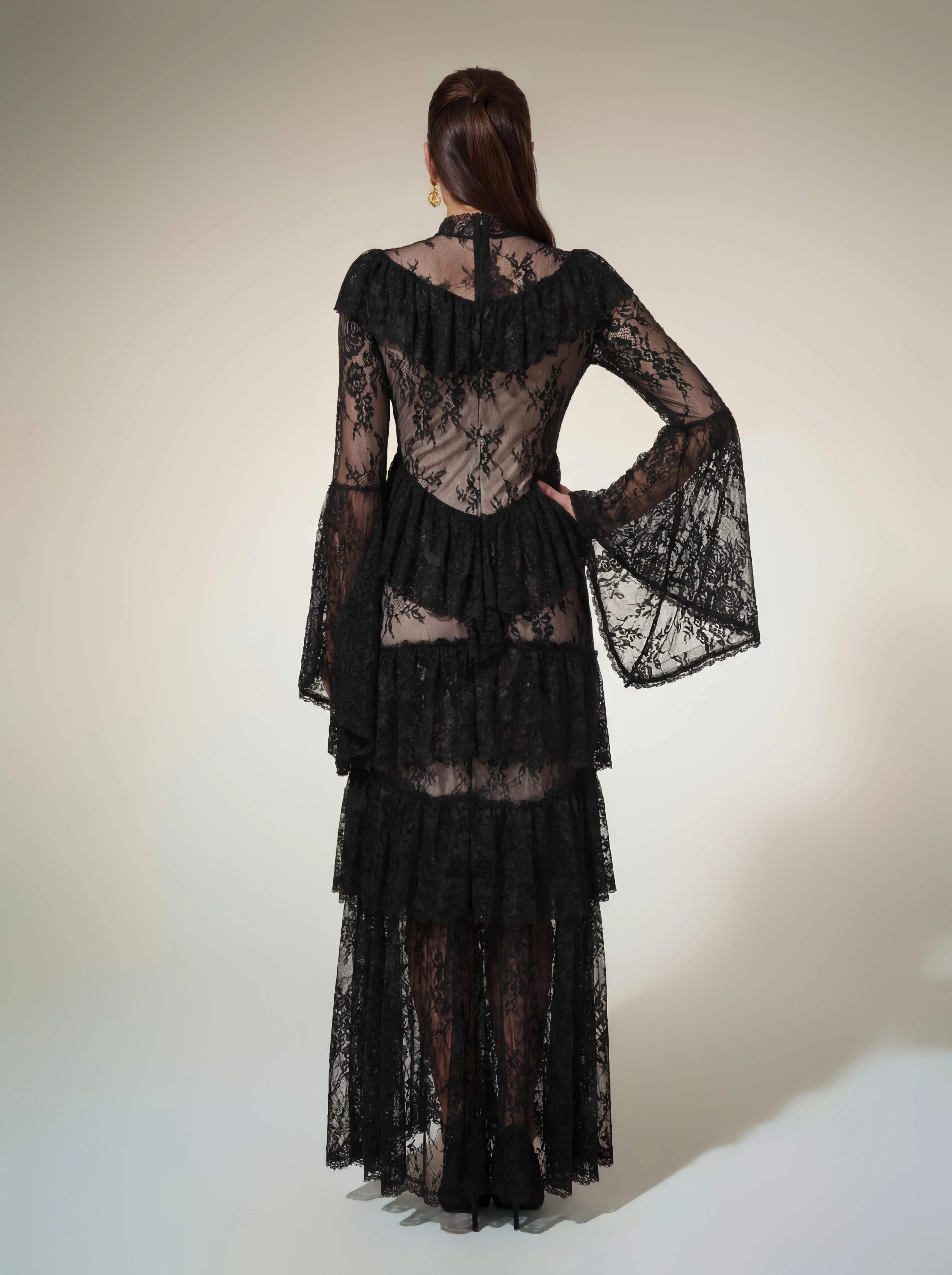 Aloysius Flare Sleeve Lace Ruffle Maxi Dress - Image 6