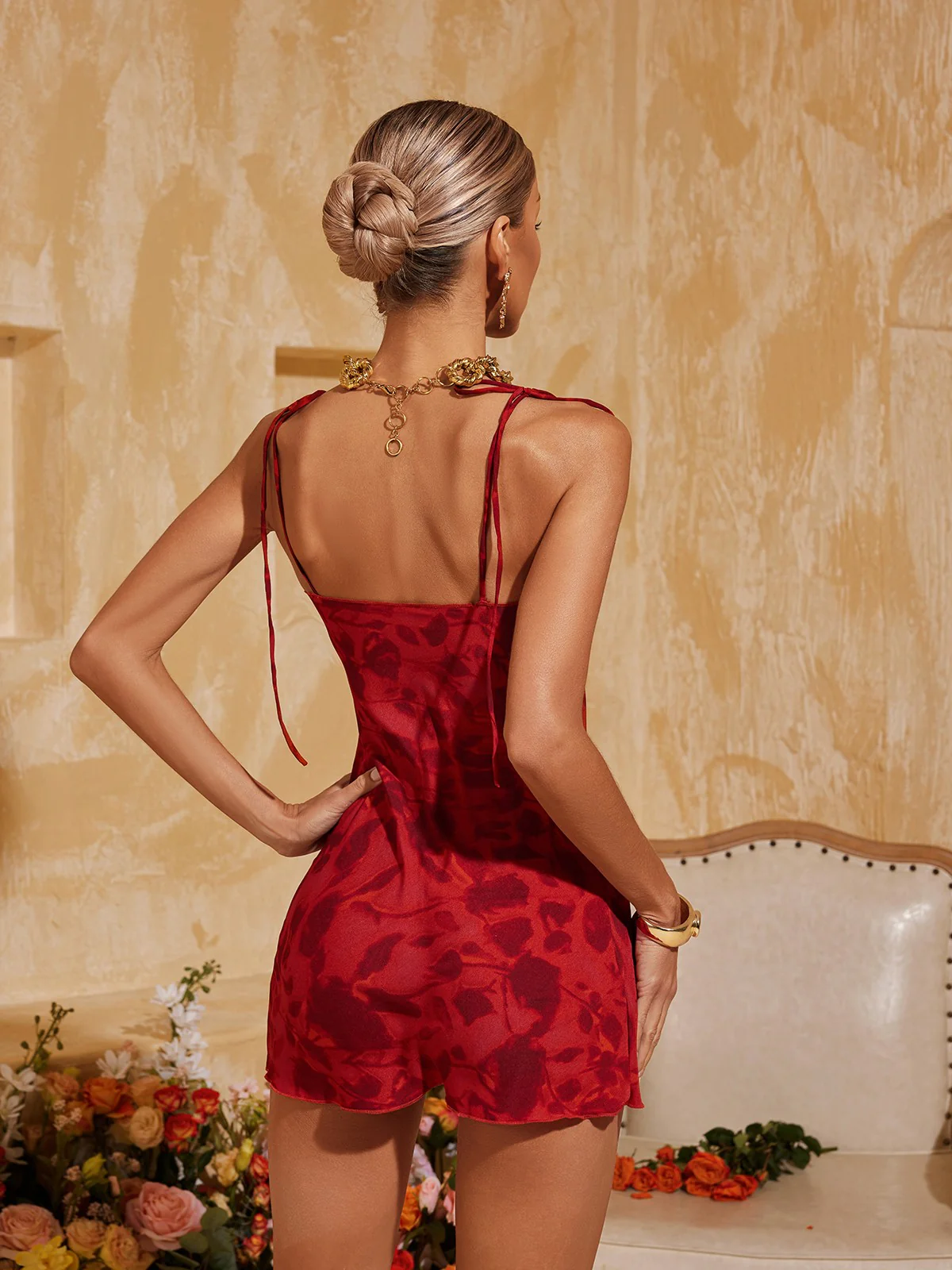 Altharion Spaghetti Floral Print Mini Dress In Red - Image 6