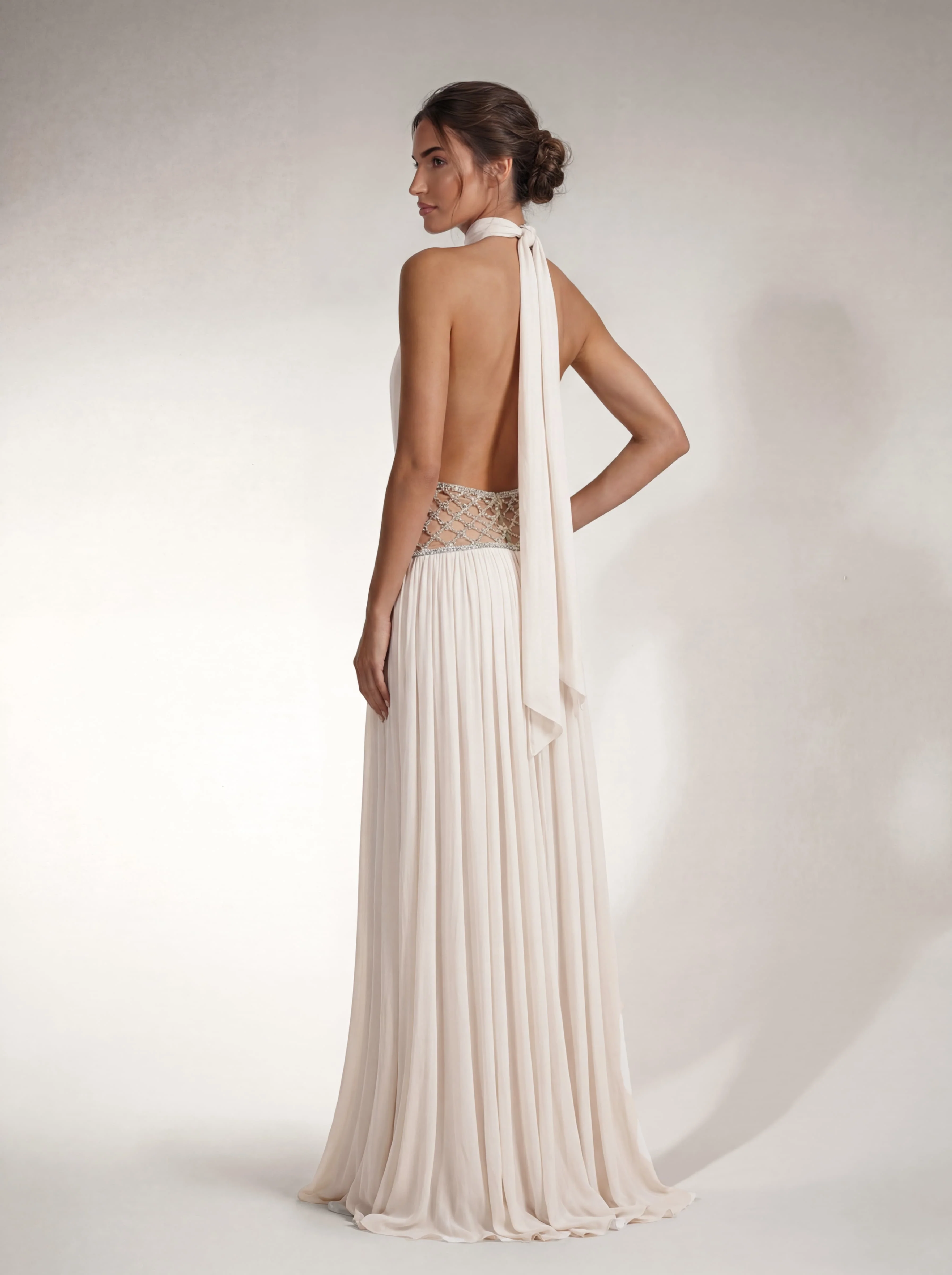 Altoir Halterneck Ruched Crystal Maxi Dress In White - Image 5