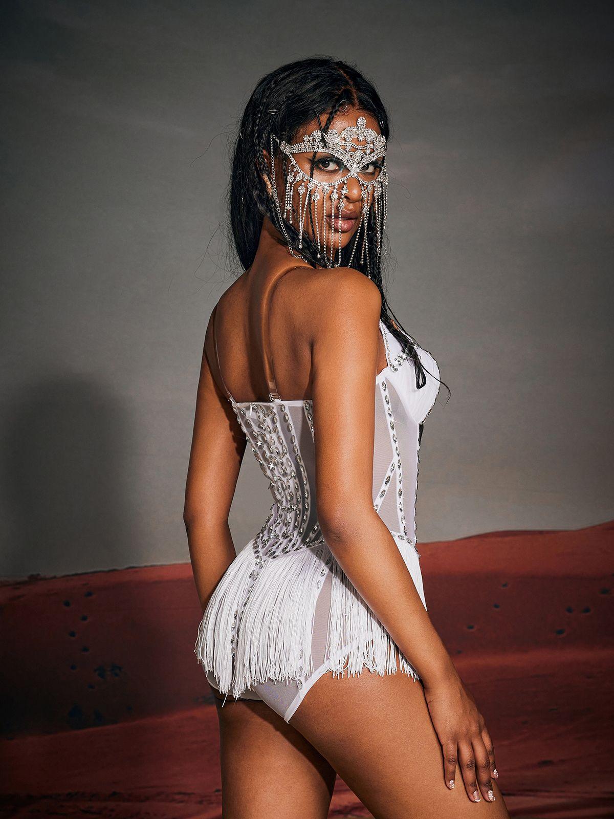 Amiri Strapless Rhinestone Fringe Bodysuit - Image 6