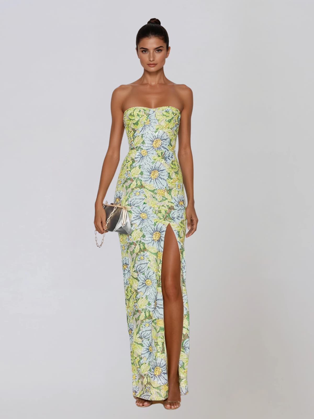Amser Strapless Flower Split Maxi Dress