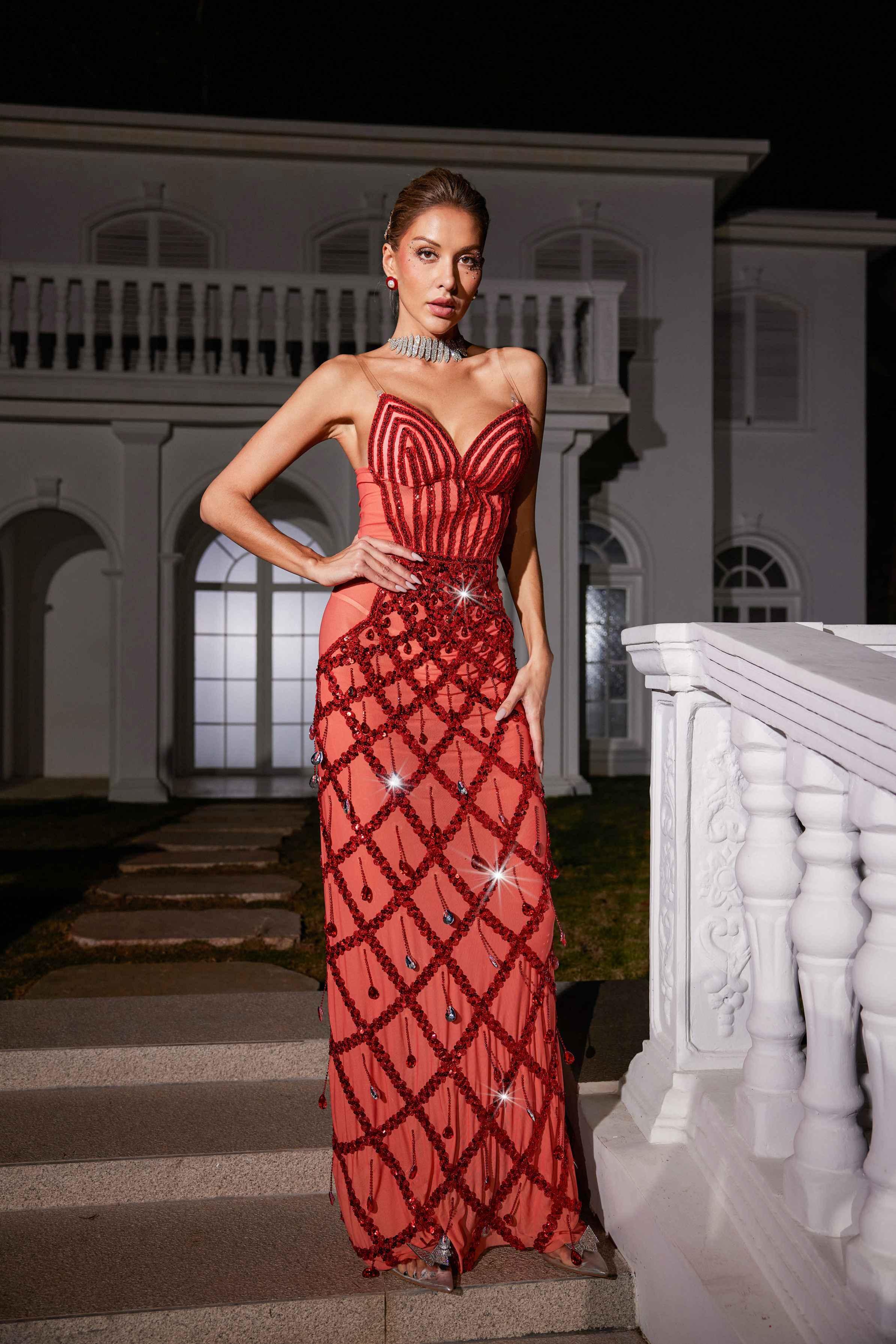 Angelo Sequin Embellished Mesh Maxi Dress - Image 5