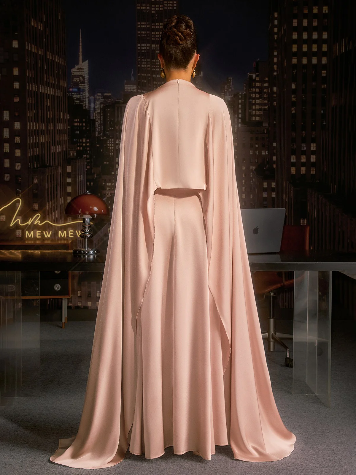 Anielo Cape Satin Dress Set - Image 6