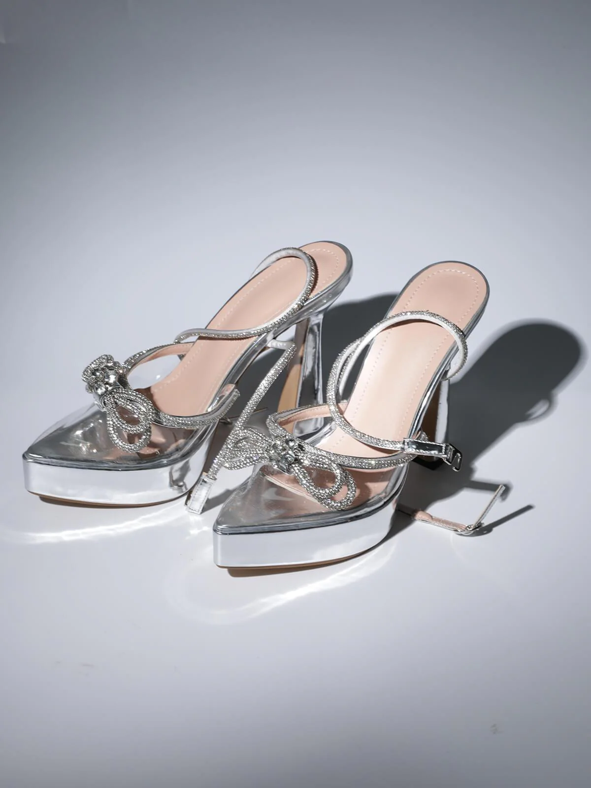 Anouk Bow Crystal Heels In Silver - Image 3