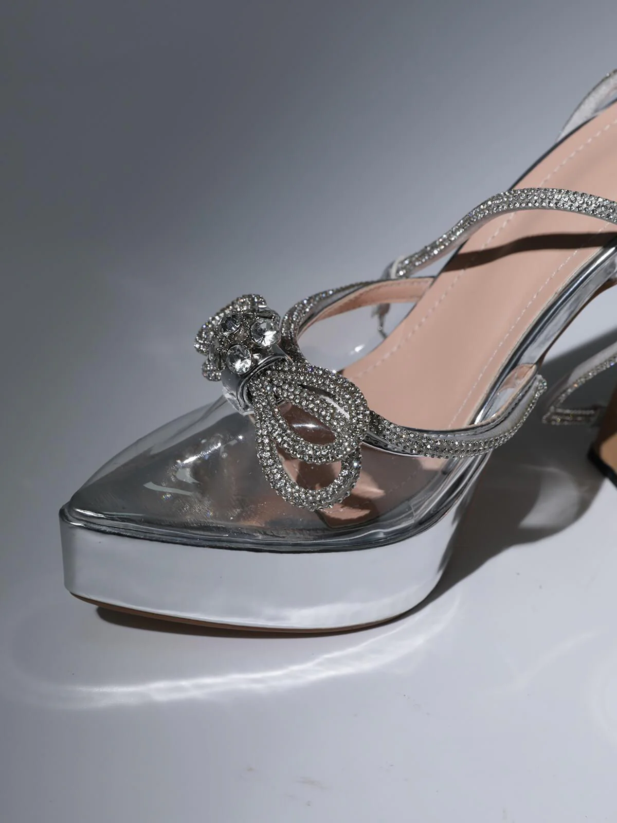 Anouk Bow Crystal Heels In Silver - Image 4