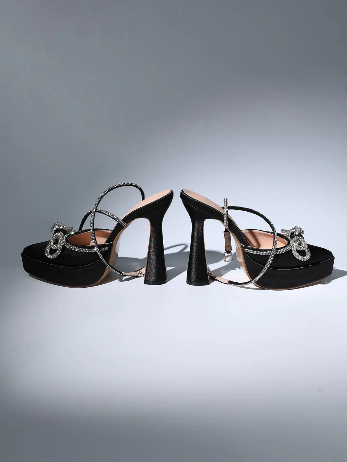 Anouk Bow Crystal Satin Heels In Black - Image 3
