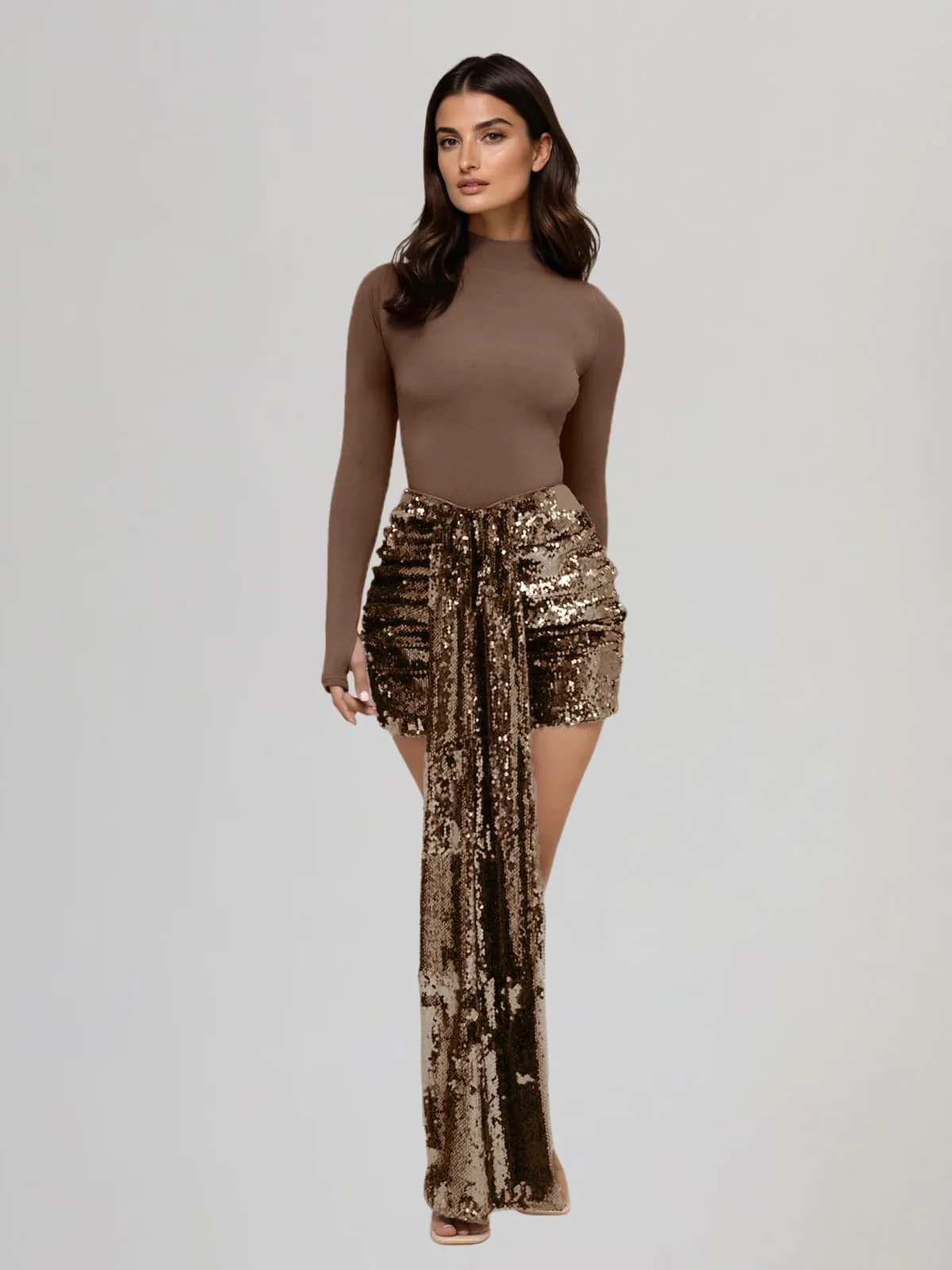 Ardelis Long Sleeve Sequin Draped Skirt Set - Image 3