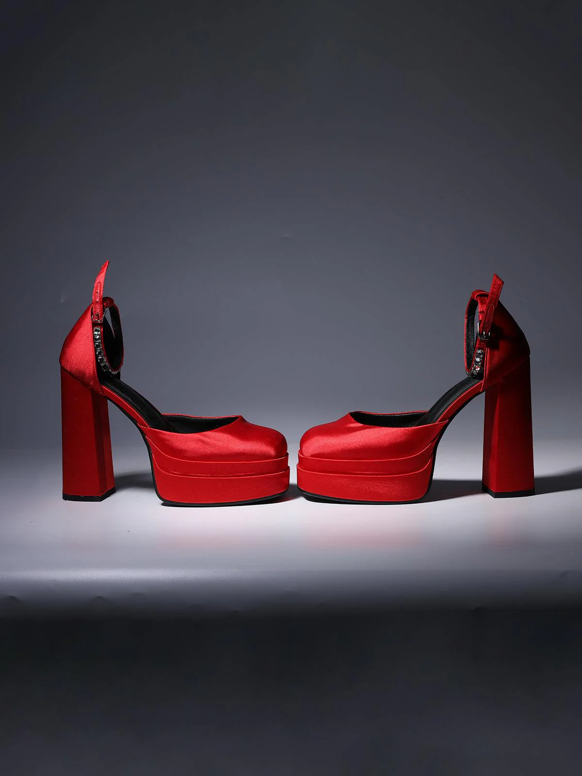 Aspen Satin Platform Pumps In Red - Image 4