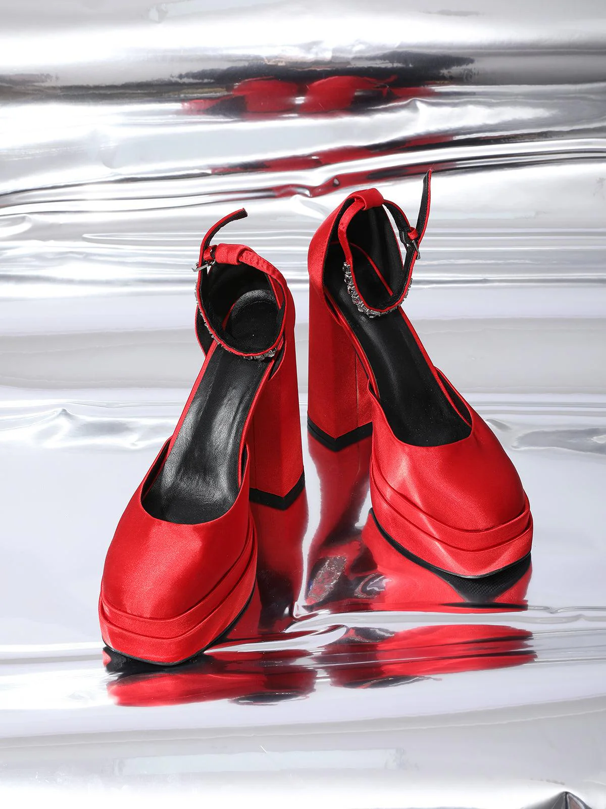 Aspen Satin Platform Pumps In Red - Image 5