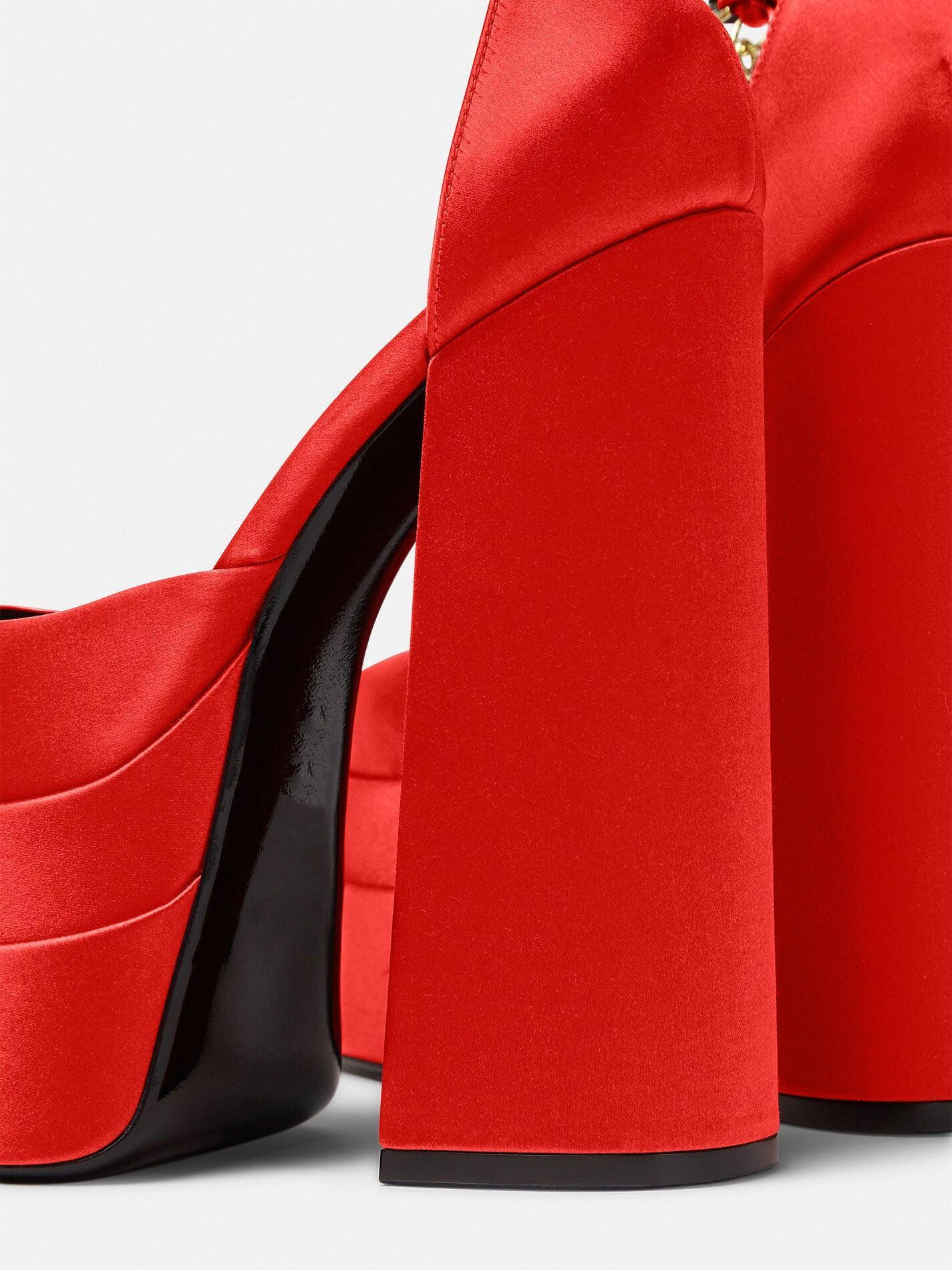 Aspen Satin Platform Pumps In Red - Image 7