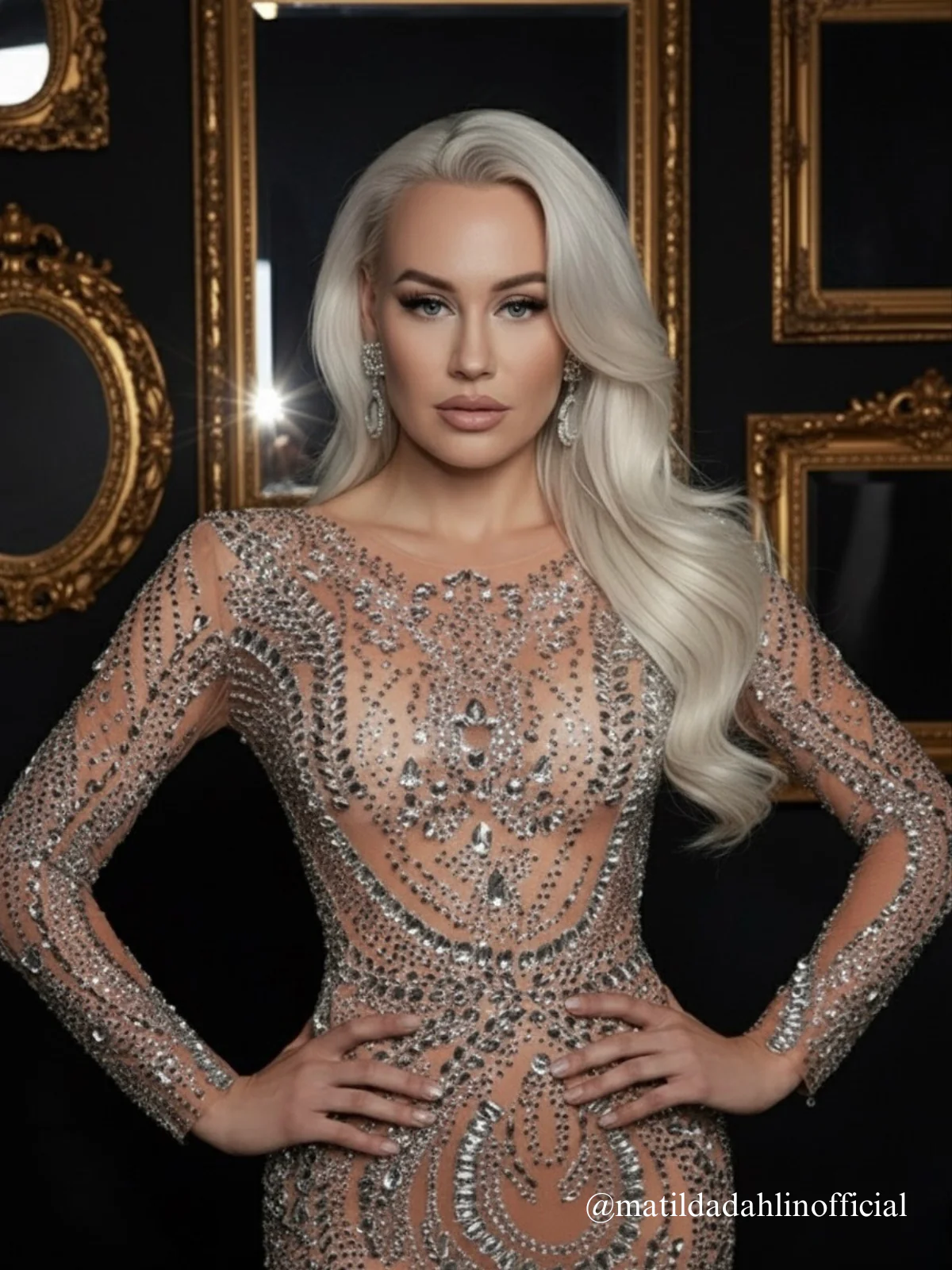 Athoril Long Sleeve Crystal Split Maxi Dress - Image 3