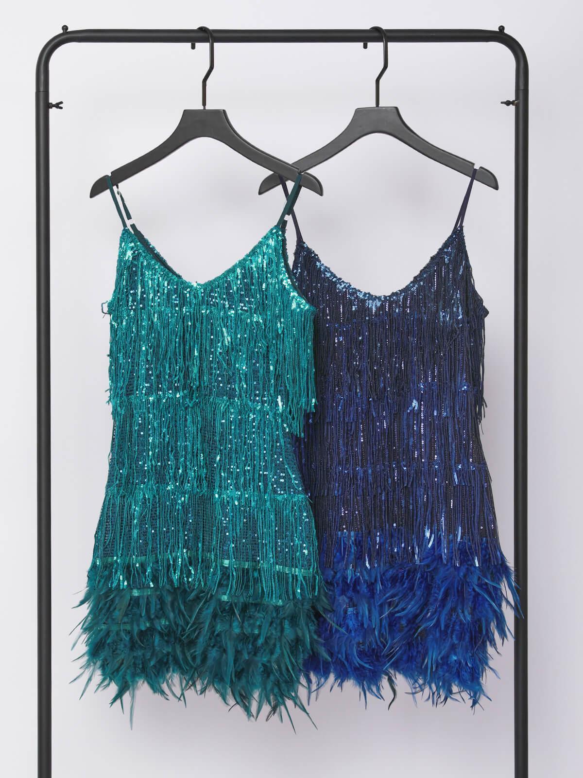 Austyn Tassel Feather Mini Dress In Emerald - Image 7