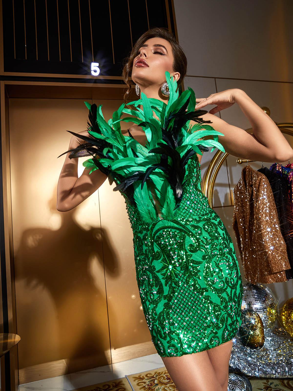 Aydin Strapless Sequin Feather Mini Dress - Image 5