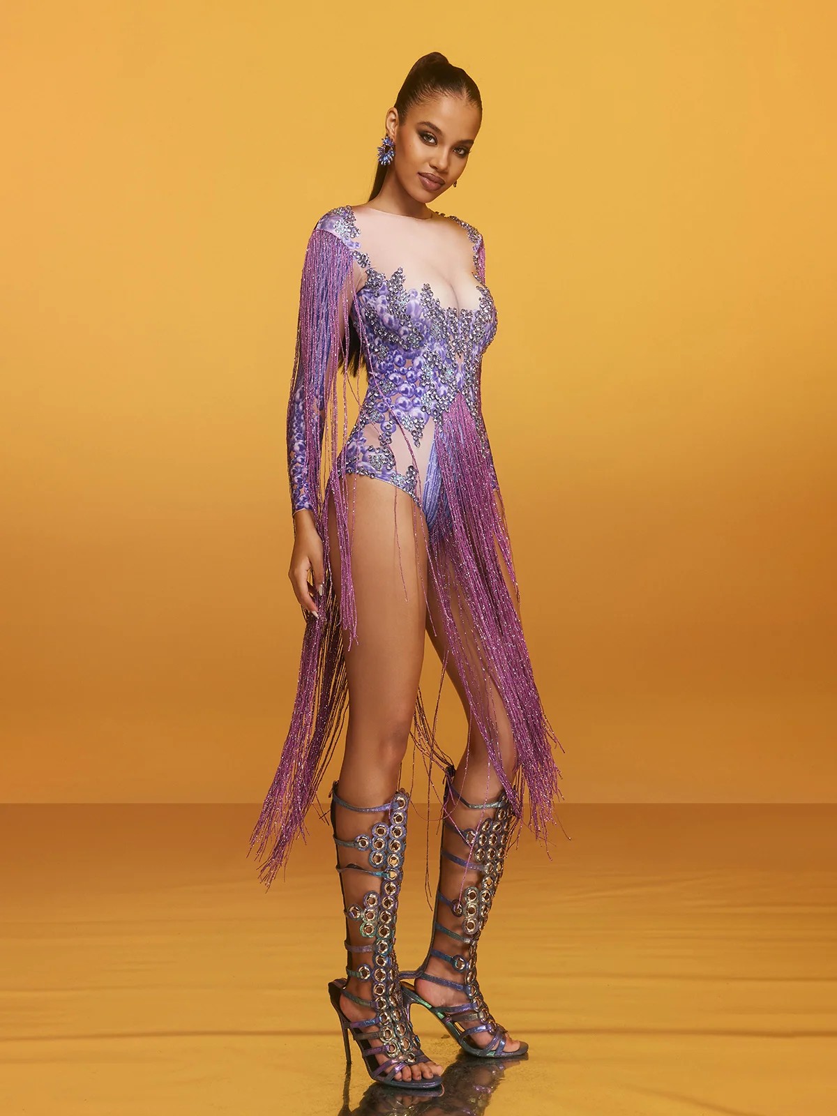 Azhrik Rhinestone Glitter Fringe Bodysuit - Image 4