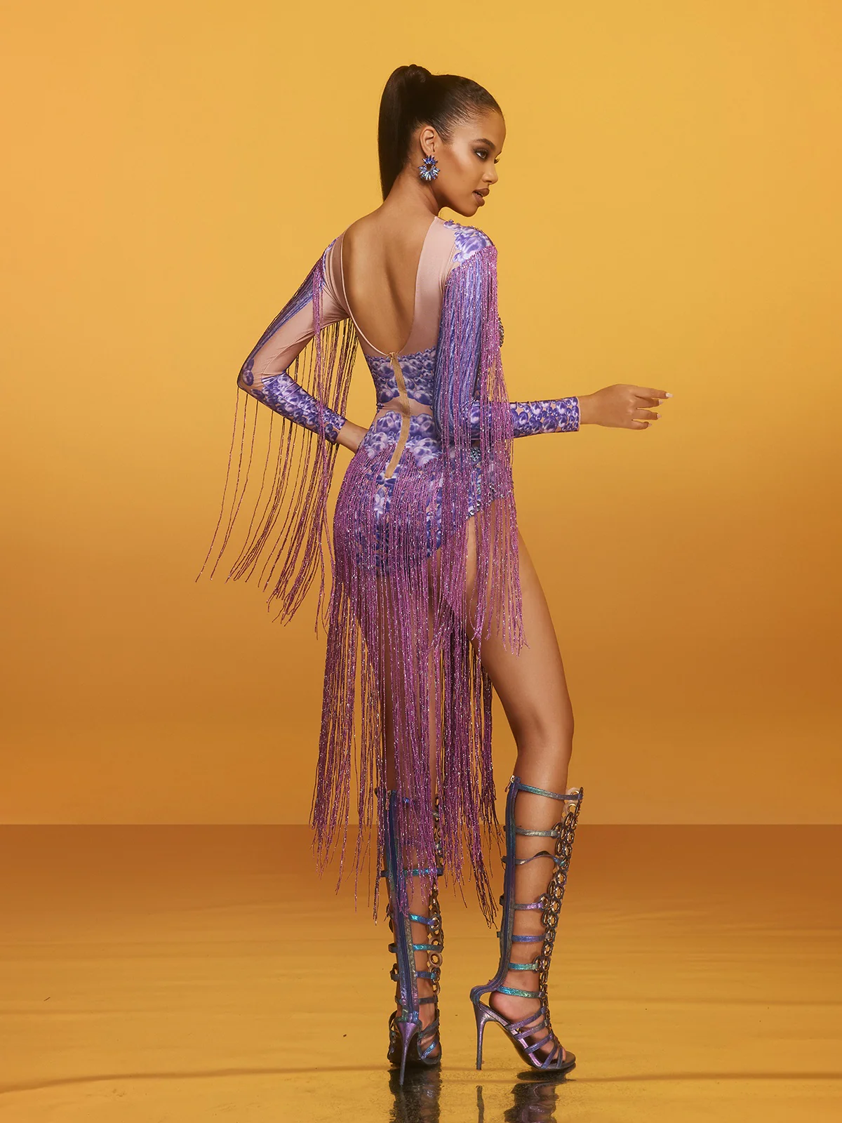 Azhrik Rhinestone Glitter Fringe Bodysuit - Image 6