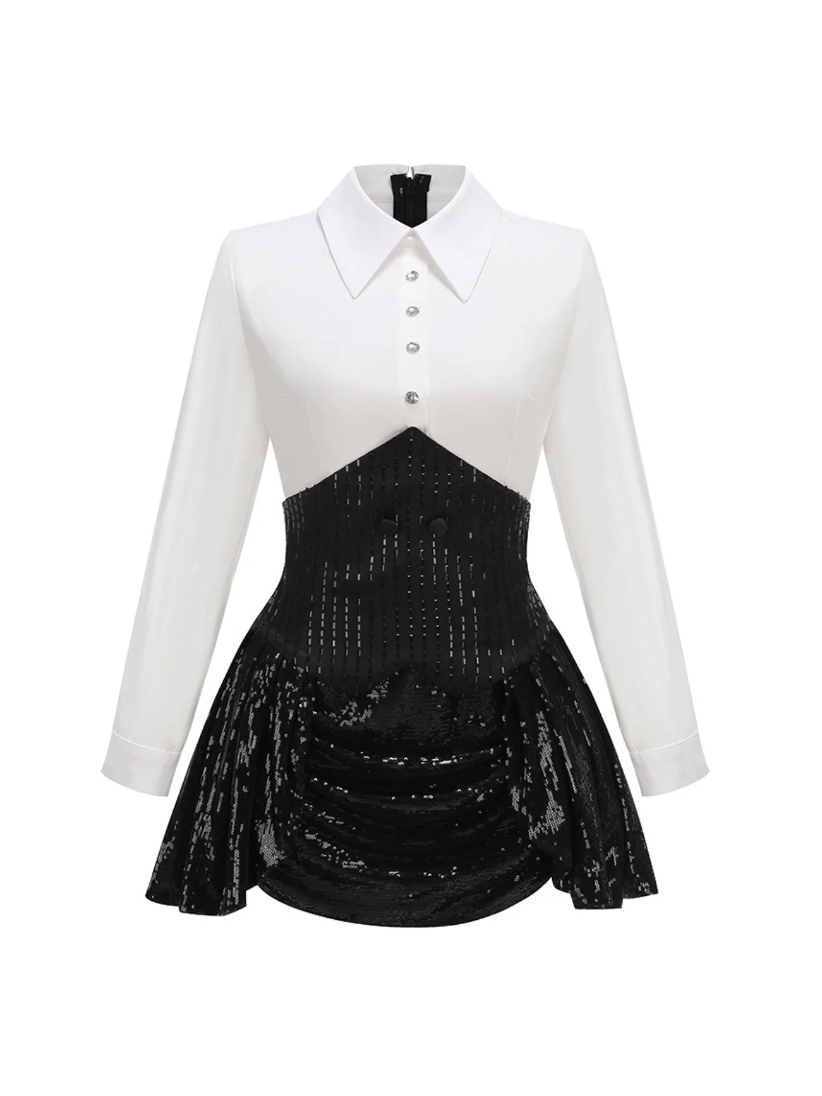 Azzin Folded Collar Sequin Skirt Set With Blazer - Image 7
