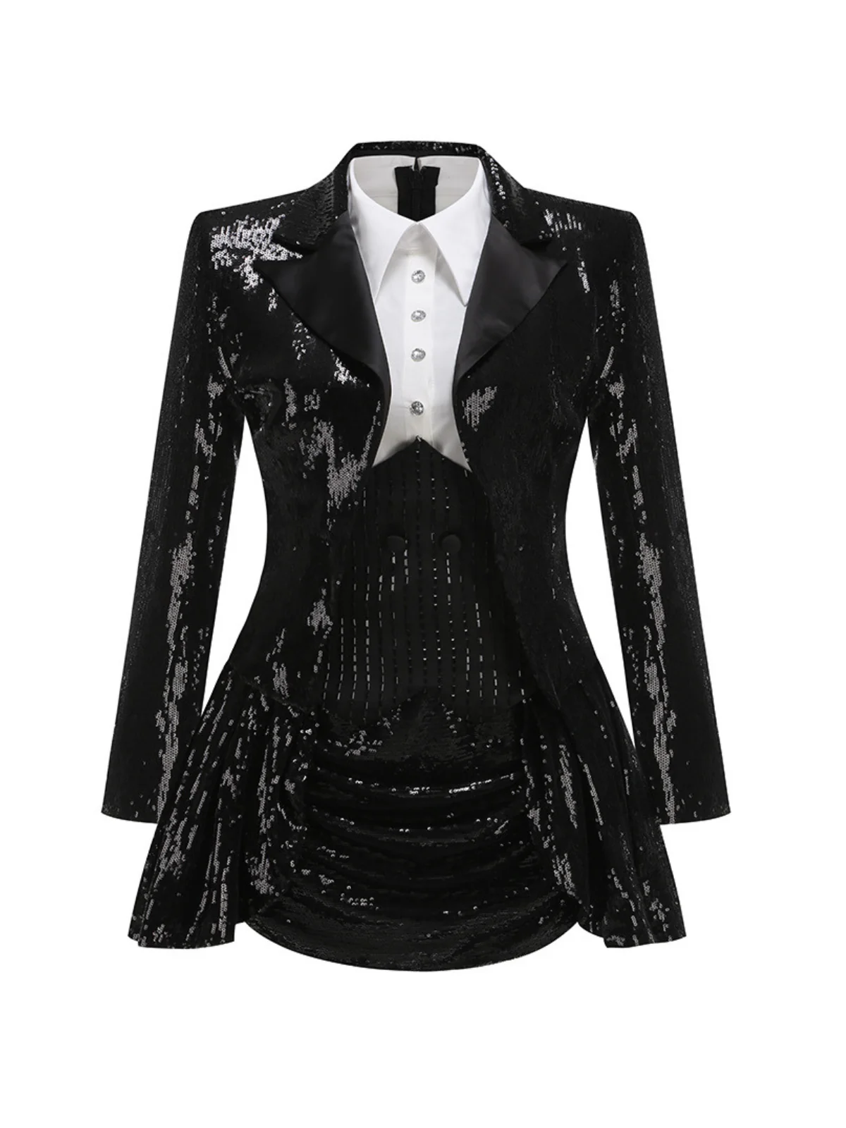 Azzin Folded Collar Sequin Skirt Set With Blazer - Image 9