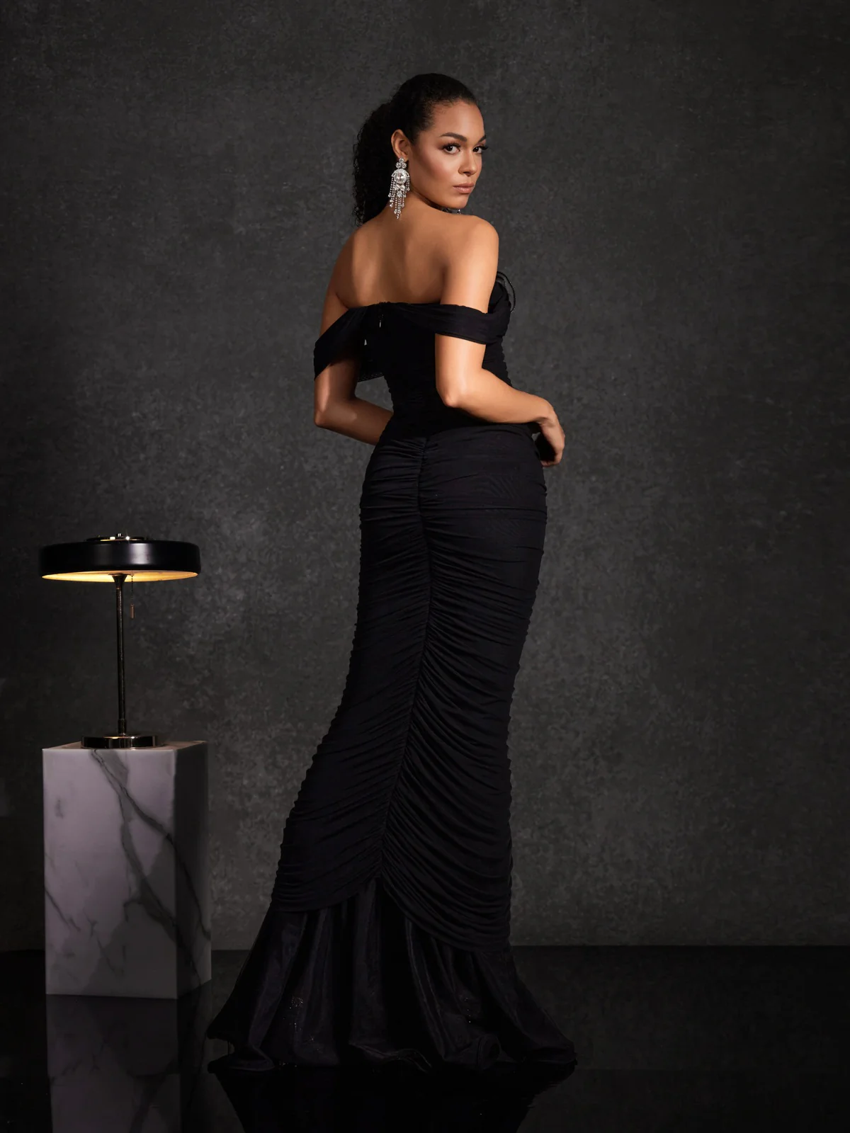 Basile Off Shoulder Flower Ruched Maxi Dress - Image 6
