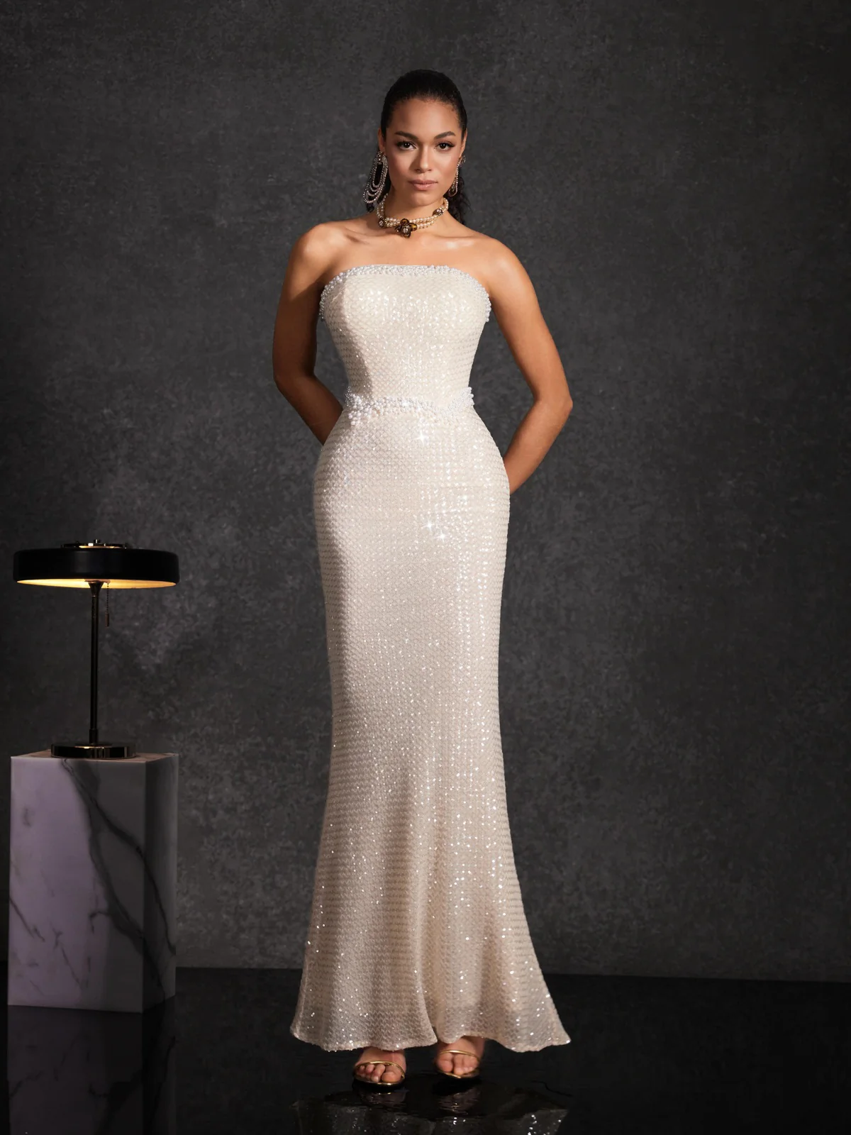 Beata Strapless Pearl Sequin Maxi Dress - Image 3