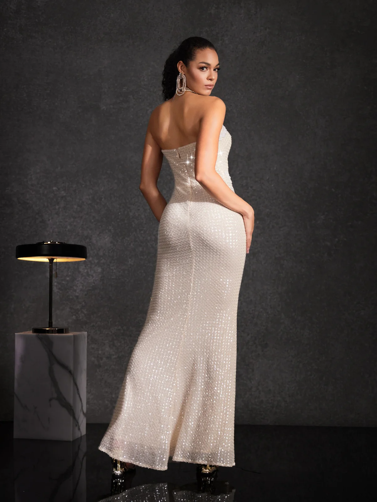 Beata Strapless Pearl Sequin Maxi Dress - Image 6