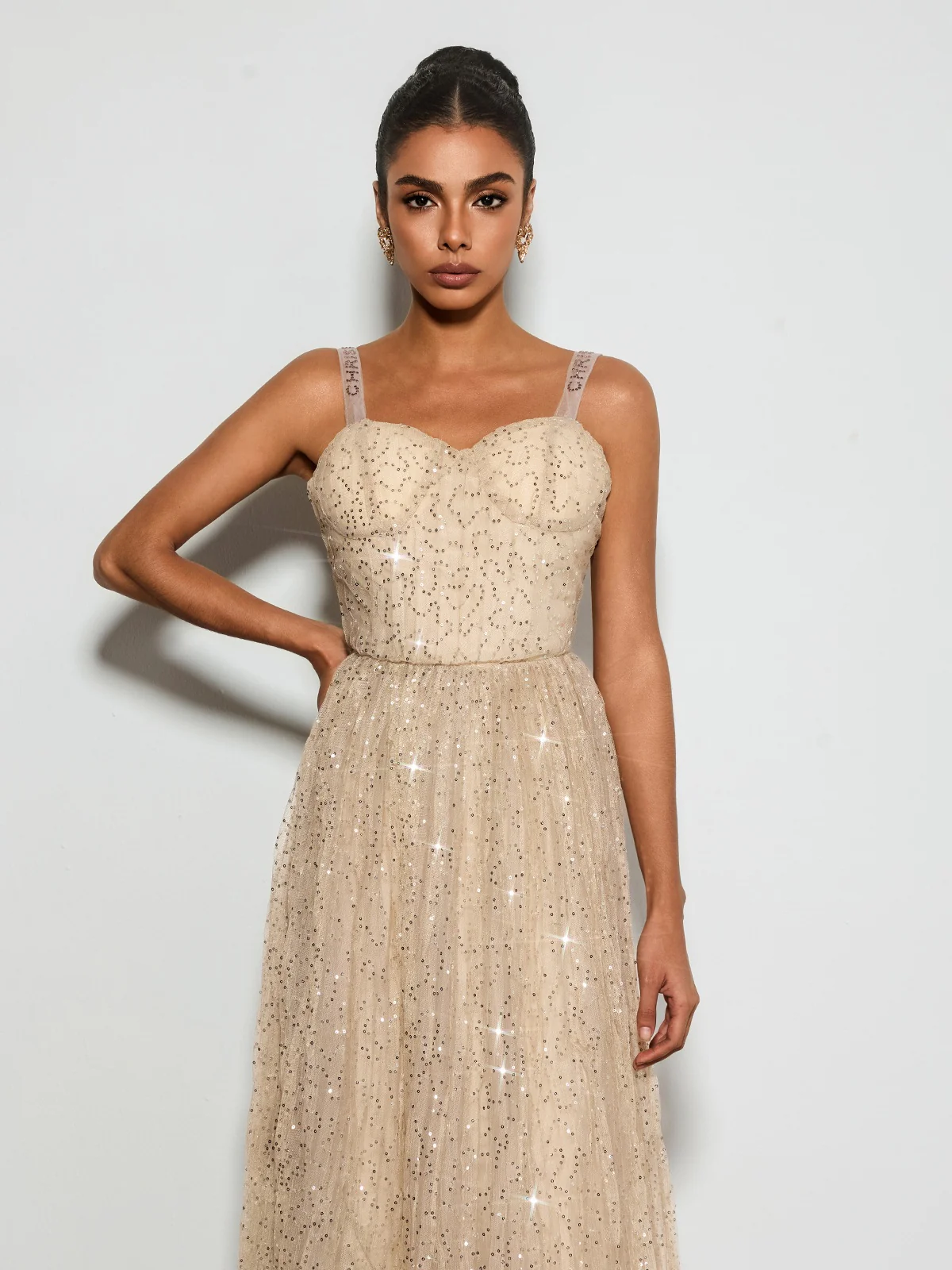 Belyric Mesh Sequin Flared Maxi Dress - Image 2