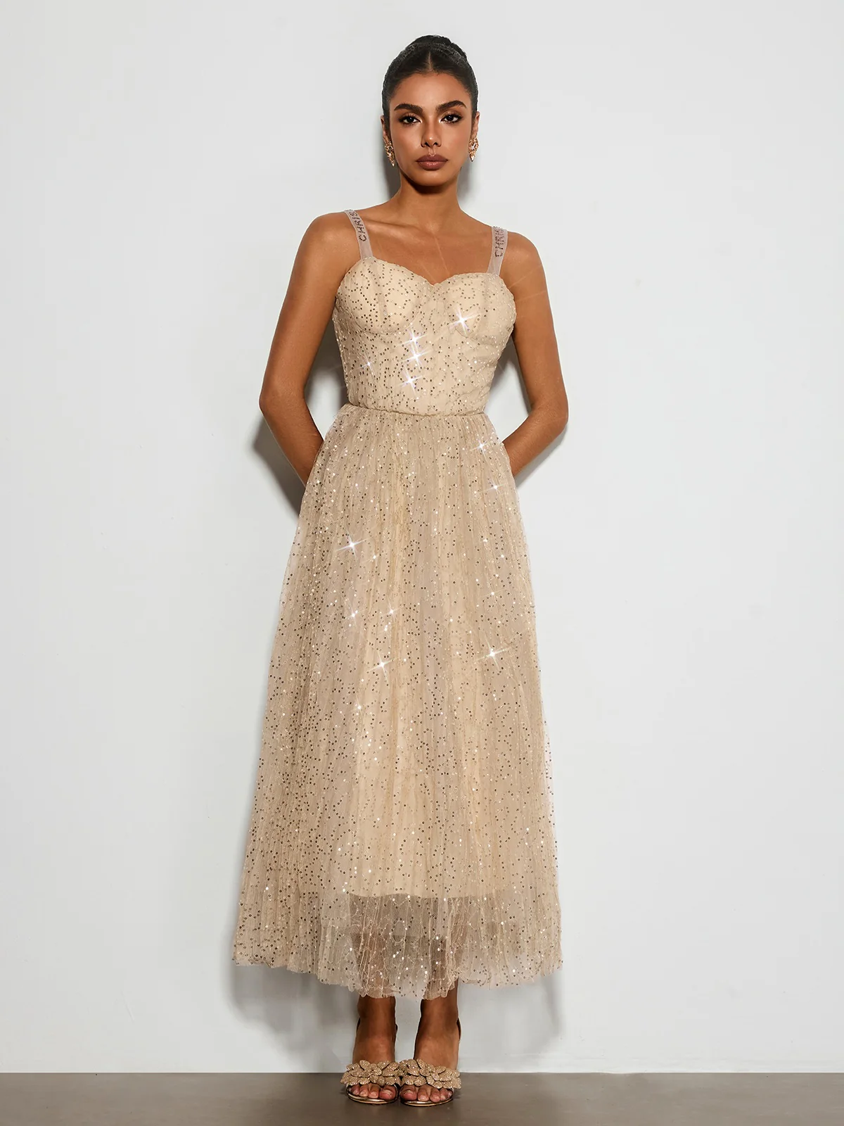 Belyric Mesh Sequin Flared Maxi Dress - Image 3