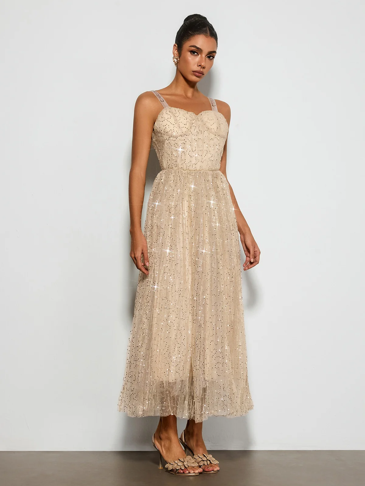 Belyric Mesh Sequin Flared Maxi Dress - Image 4