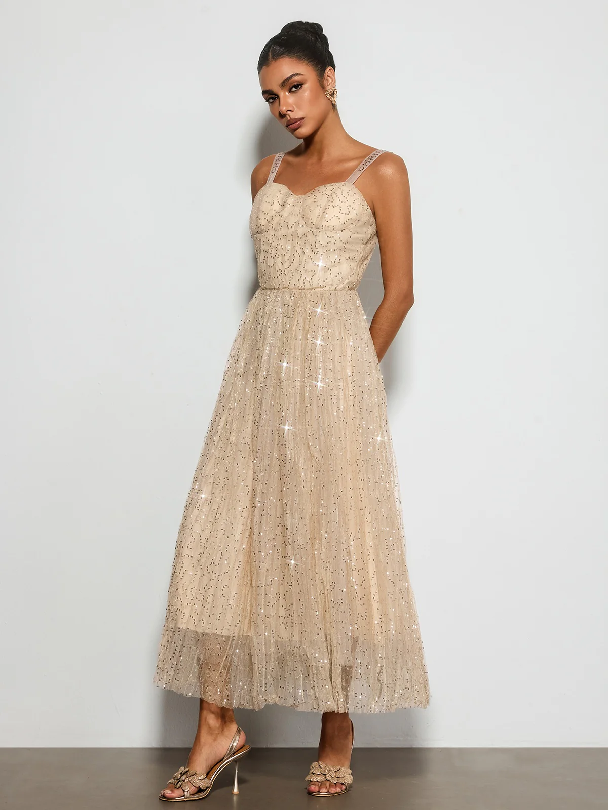 Belyric Mesh Sequin Flared Maxi Dress - Image 5