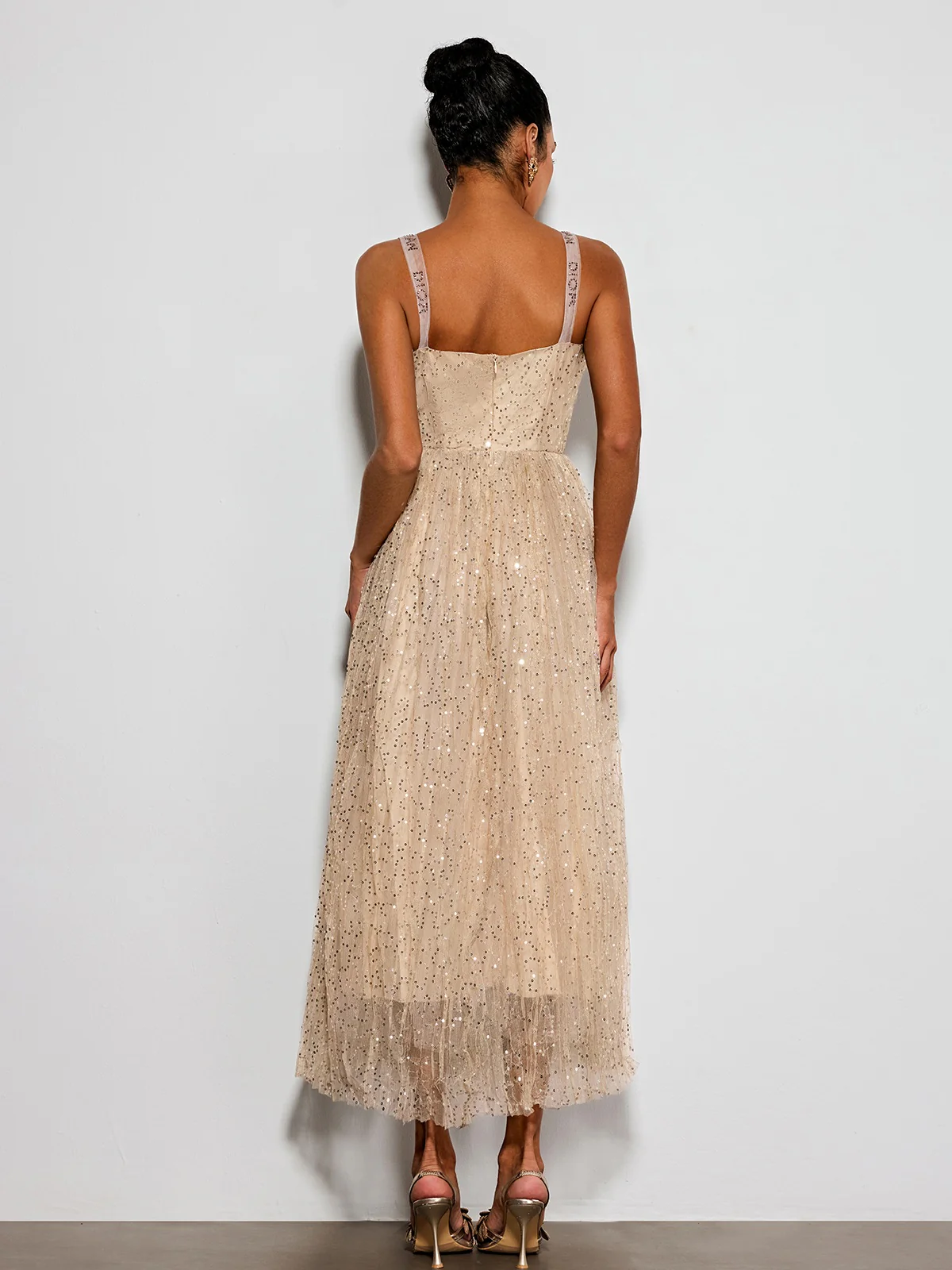 Belyric Mesh Sequin Flared Maxi Dress - Image 7