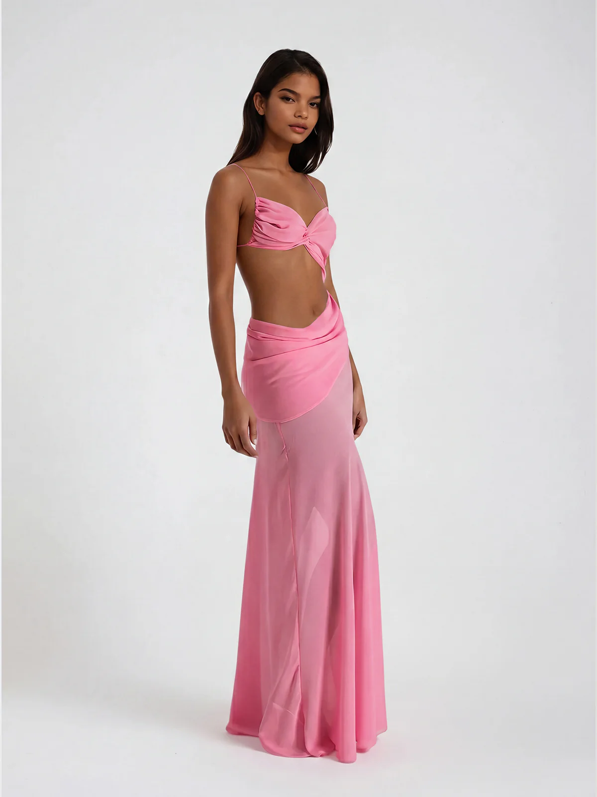 Beryvin Spaghetti Cutout Split Maxi Dress In Pink - Image 3
