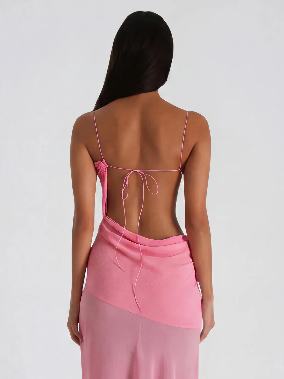 Beryvin Spaghetti Cutout Split Maxi Dress In Pink - Image 5