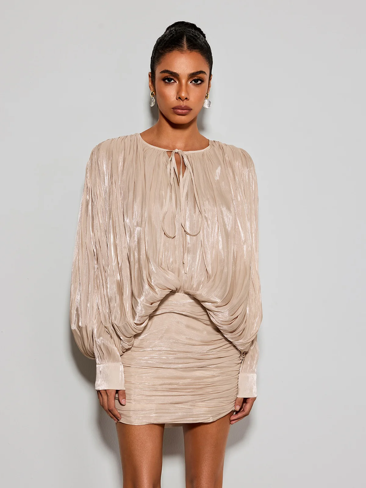 Borven Balloon Sleeve Ruched Mini Dress