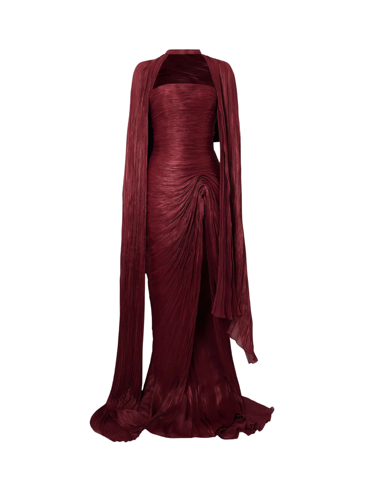 Bravexia Cape Ruched Split Maxi Dress In Wine - Image 4