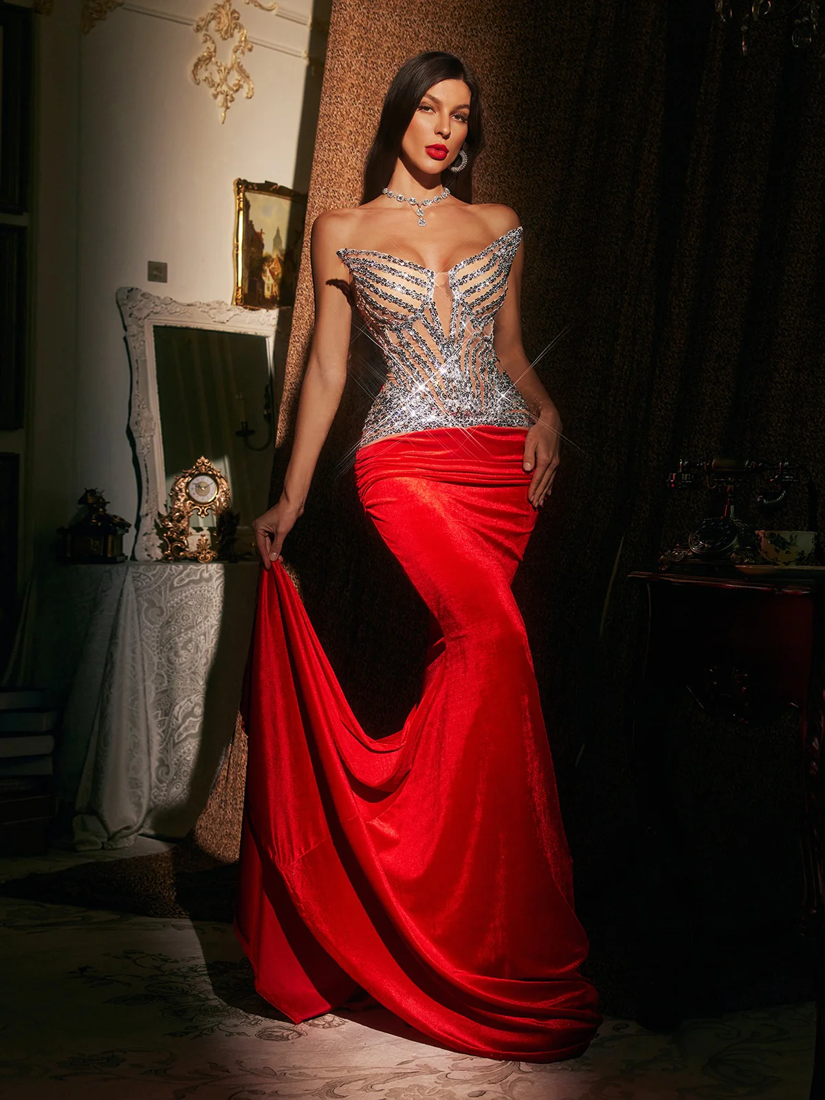 Brazmir Strapless Sequin Ruched Mermaid Maxi Dress - Image 2