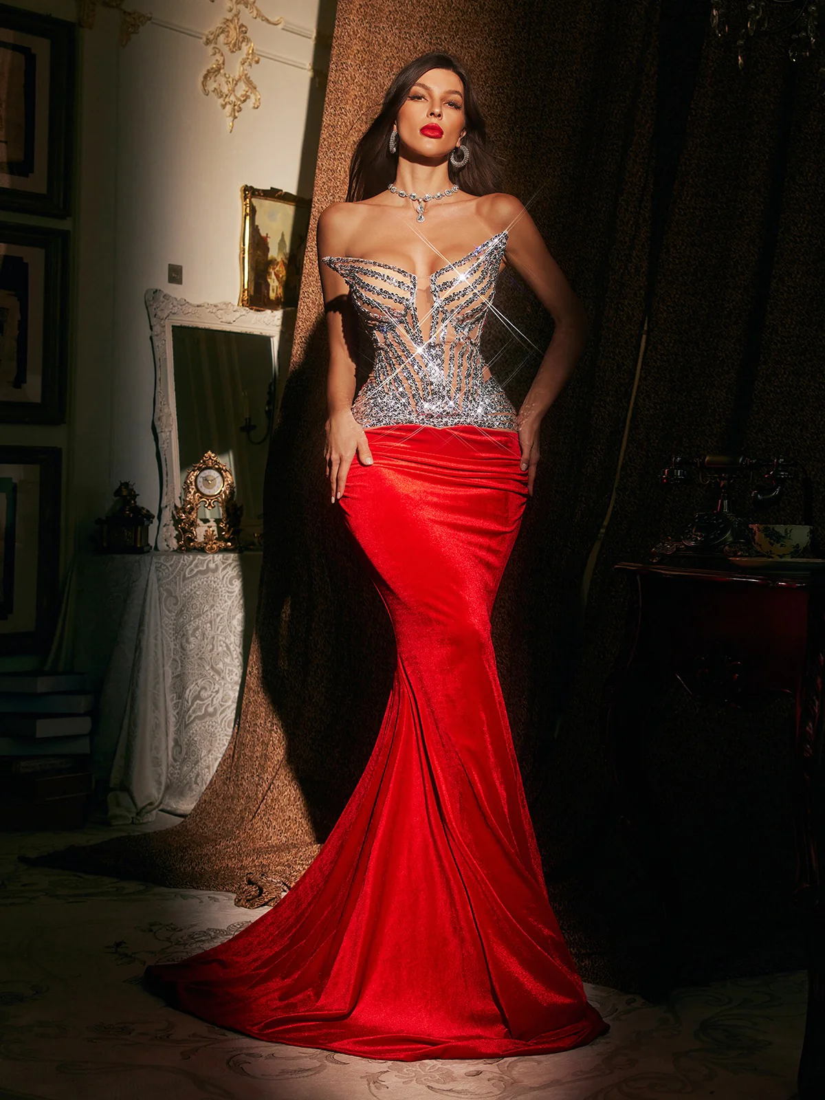Brazmir Strapless Sequin Ruched Mermaid Maxi Dress - Image 4
