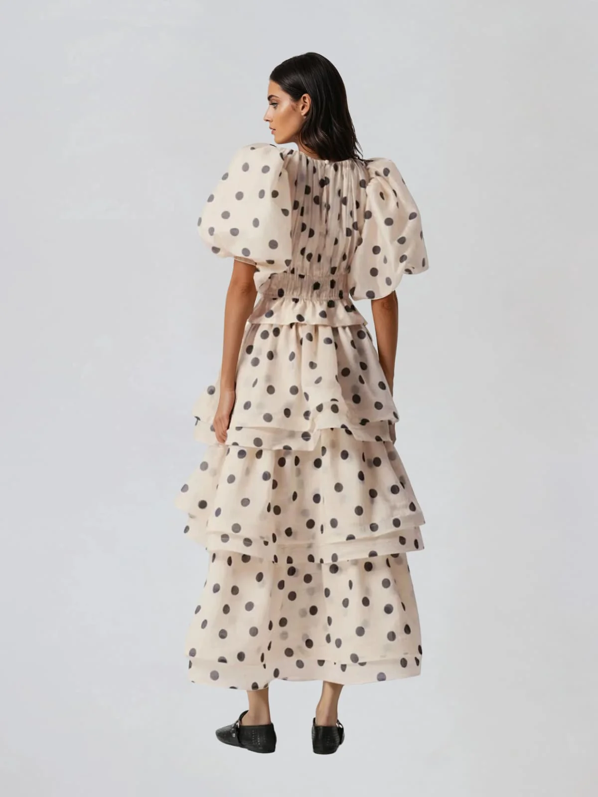 Brelix Puff Sleeve Dot Ruffle Skirt Set - Image 4