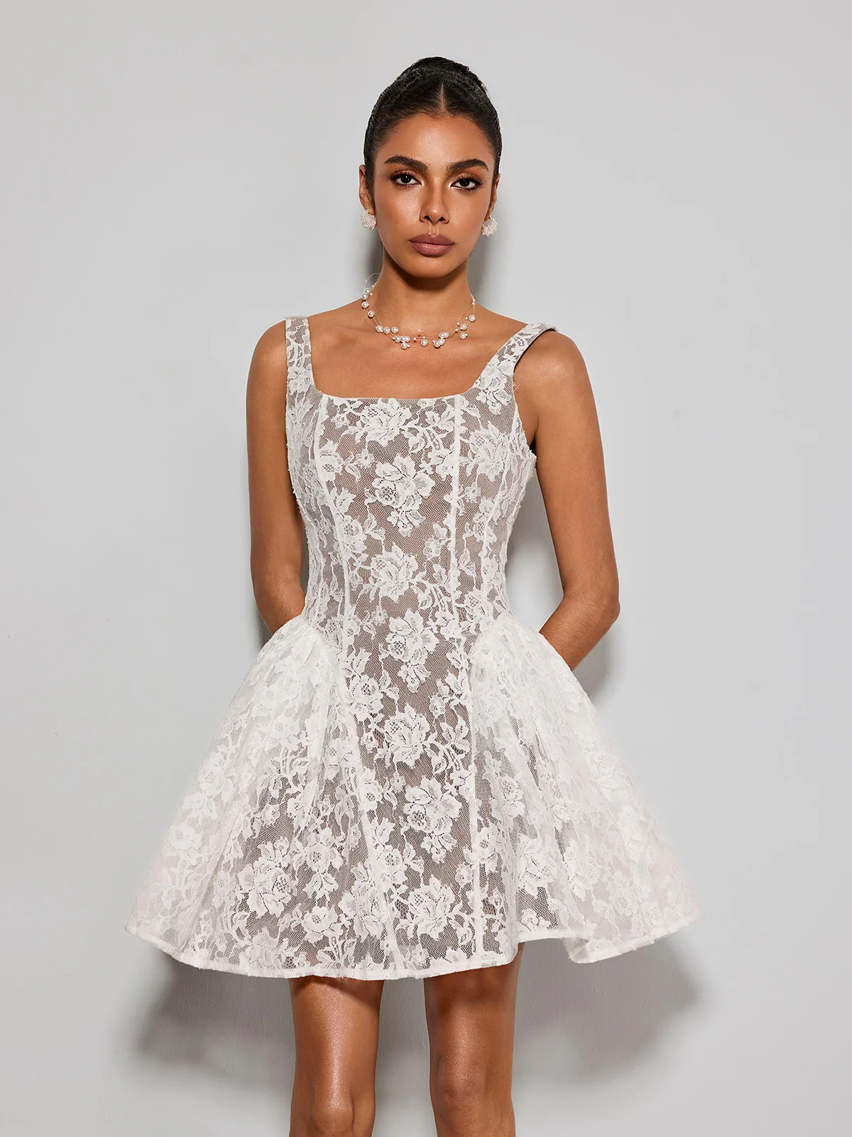Brendorel Sleeveless Lace Floral Mini Dress - Image 3